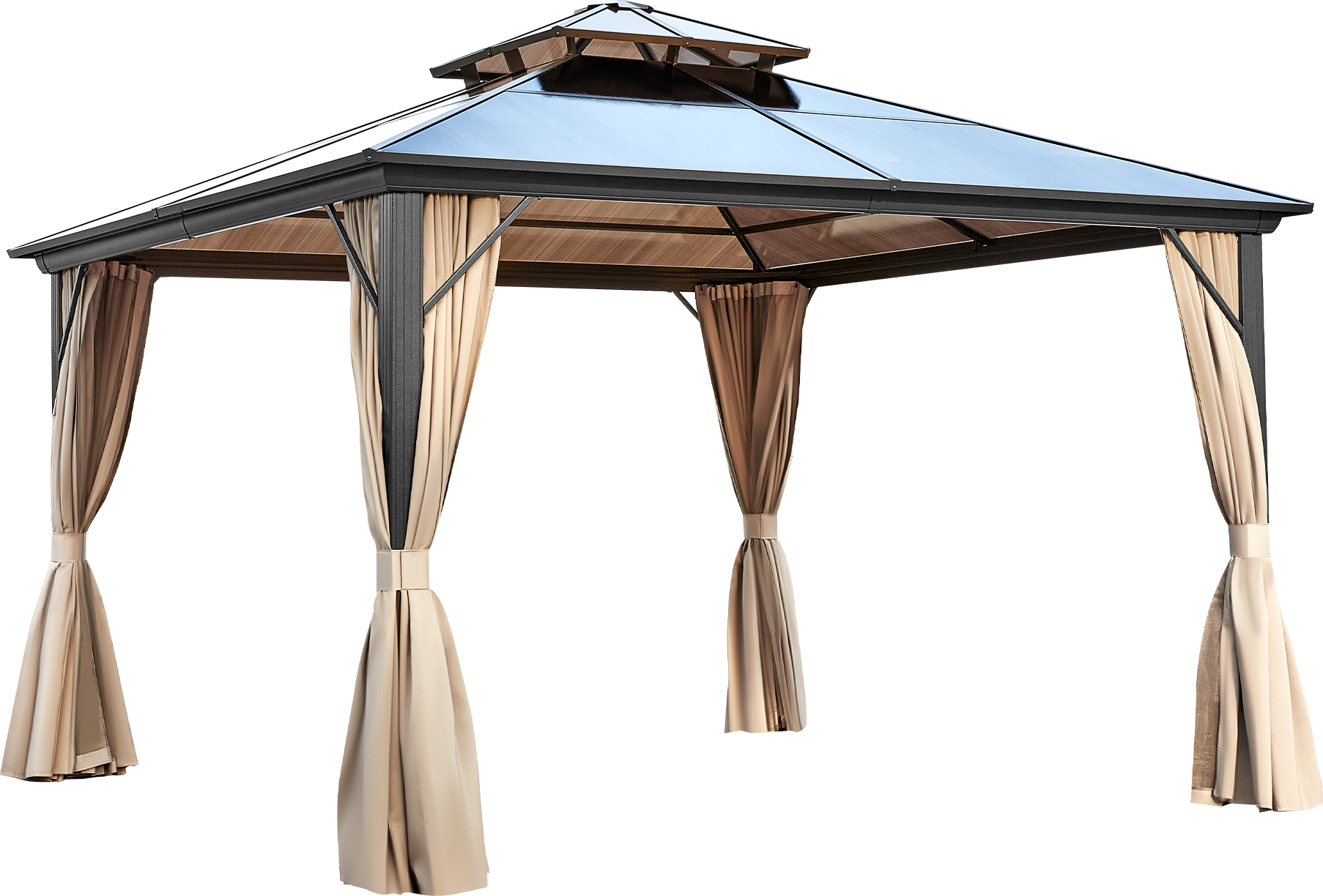 EROMMY 12' x 16' Hardtop Gazebo with Polycarbonate Double Roof, Netting & Curtains - Outdoor Patio Canopy for Garden, Backyard, and Poolside Relaxation