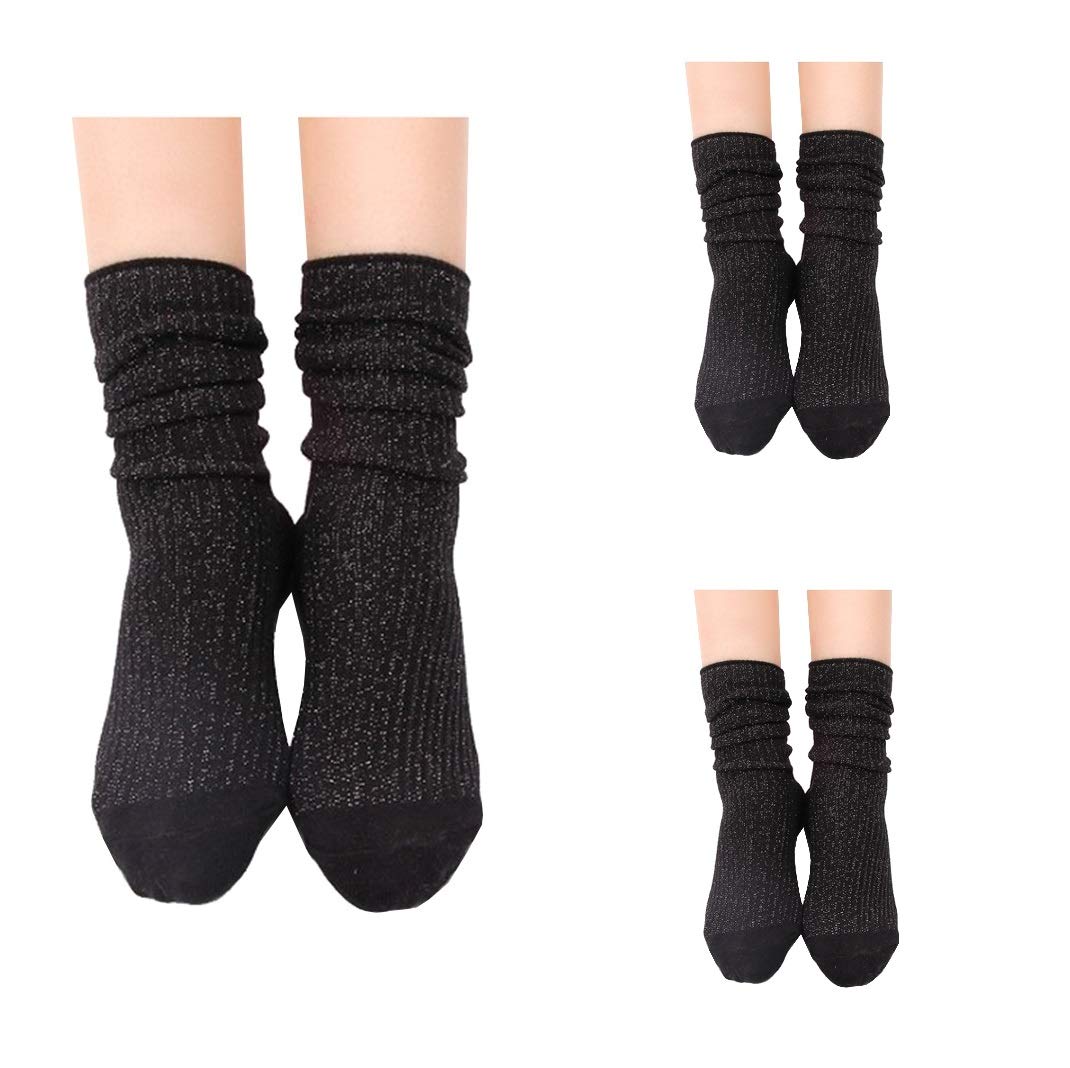 Women's Lightweight Cotton Slouch Socks - Shiny Filigree Loose Casual Socks for Women - Perfect for Lounge Wear, Yoga, and Home Relaxation