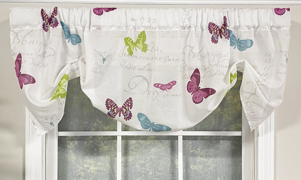 Elegant Butterfly Toile Handkerchief Valance - Vintage Floral Window Curtain for Bedroom & Living Room Decor