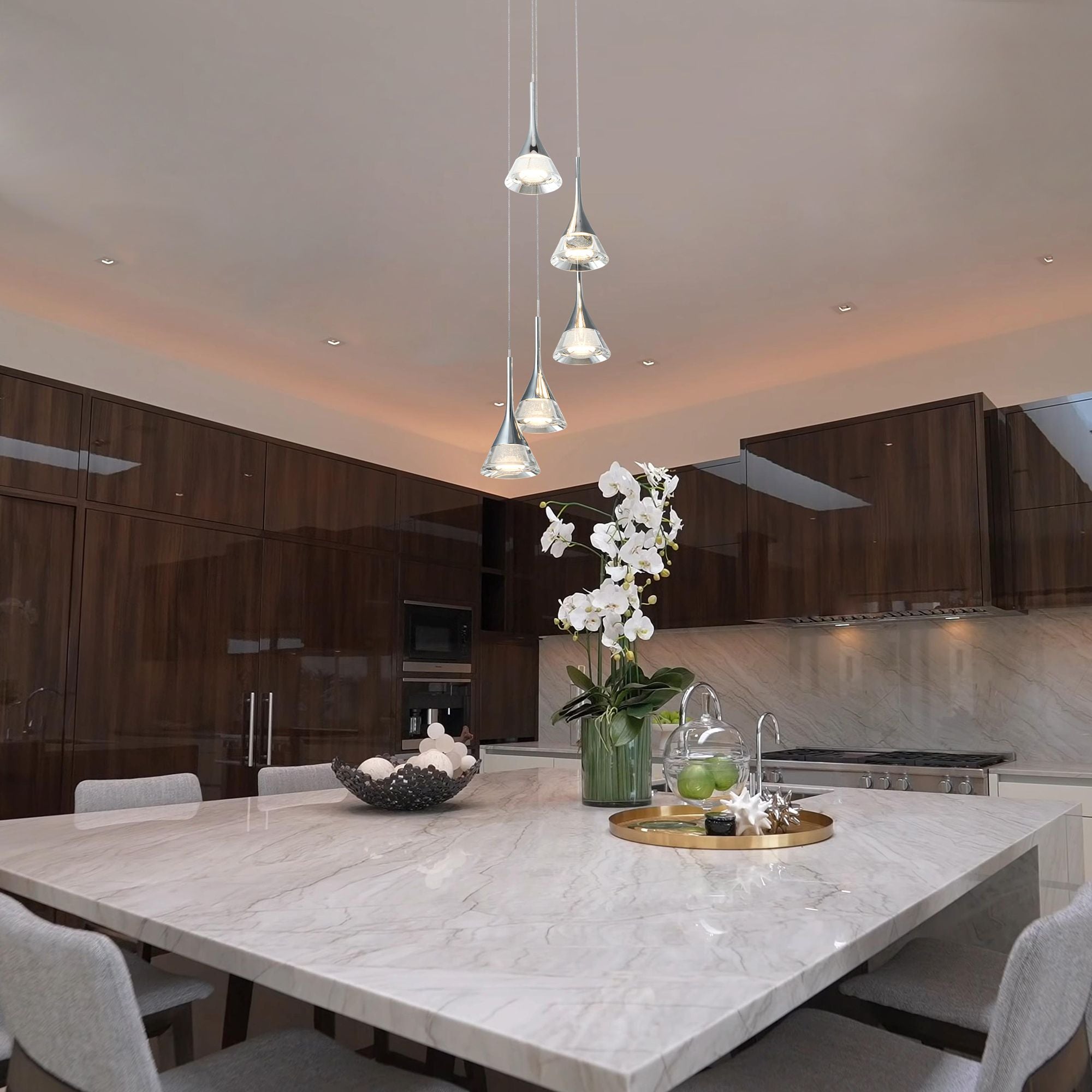 VONN Amalfi 5-Light LED Chandelier with Cone Shades in Polished Chrome - Modern Ceiling Light Fixture for Dining Room, Living Room & Bedroom