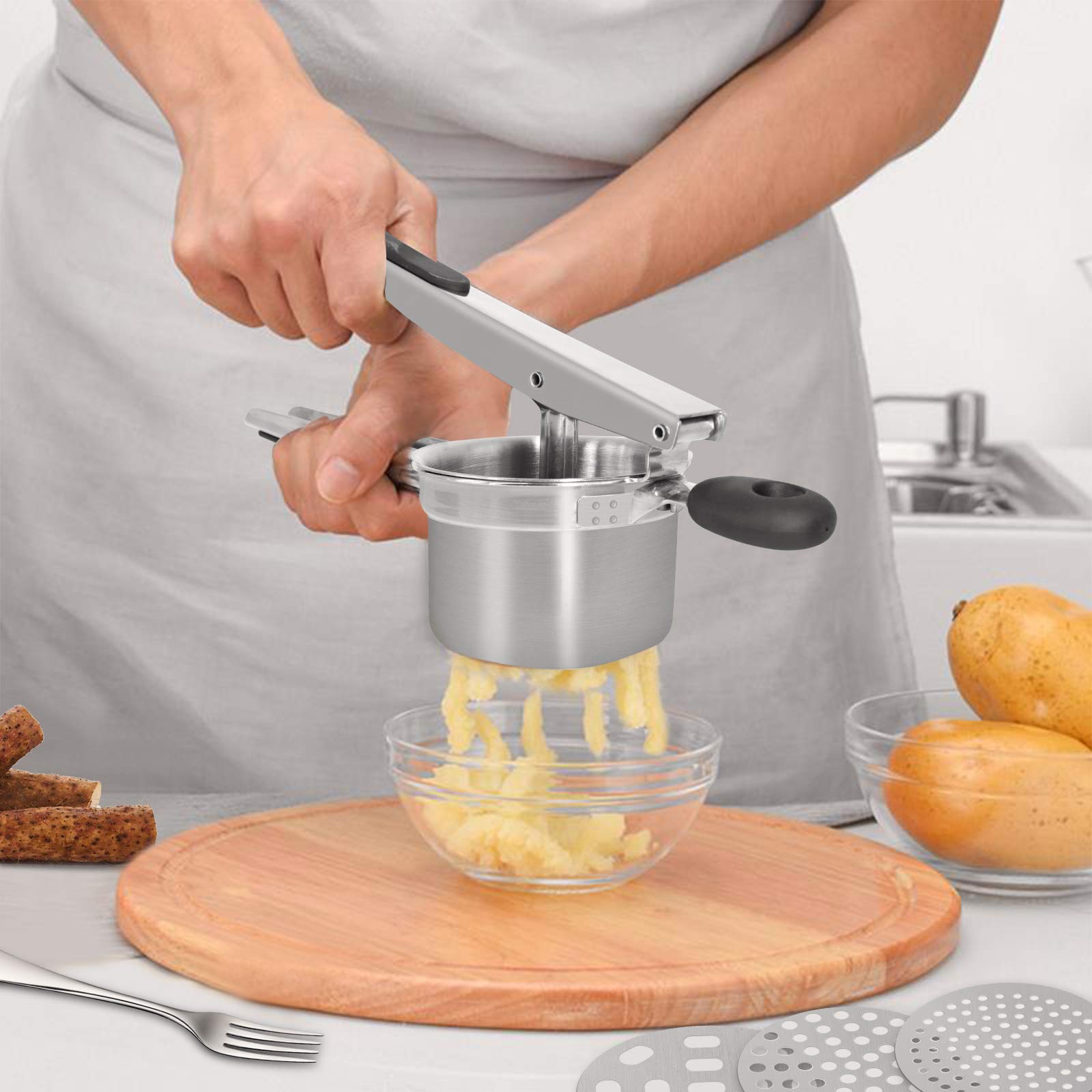Premium Stainless Steel Potato Ricer & Masher - Anti-Slip Ergonomic Handle for Smooth Purees - Perfect for Baby Food, Vegetables & Fruits - Ideal for Homemade Meals, Restaurants & Healthy Cooking