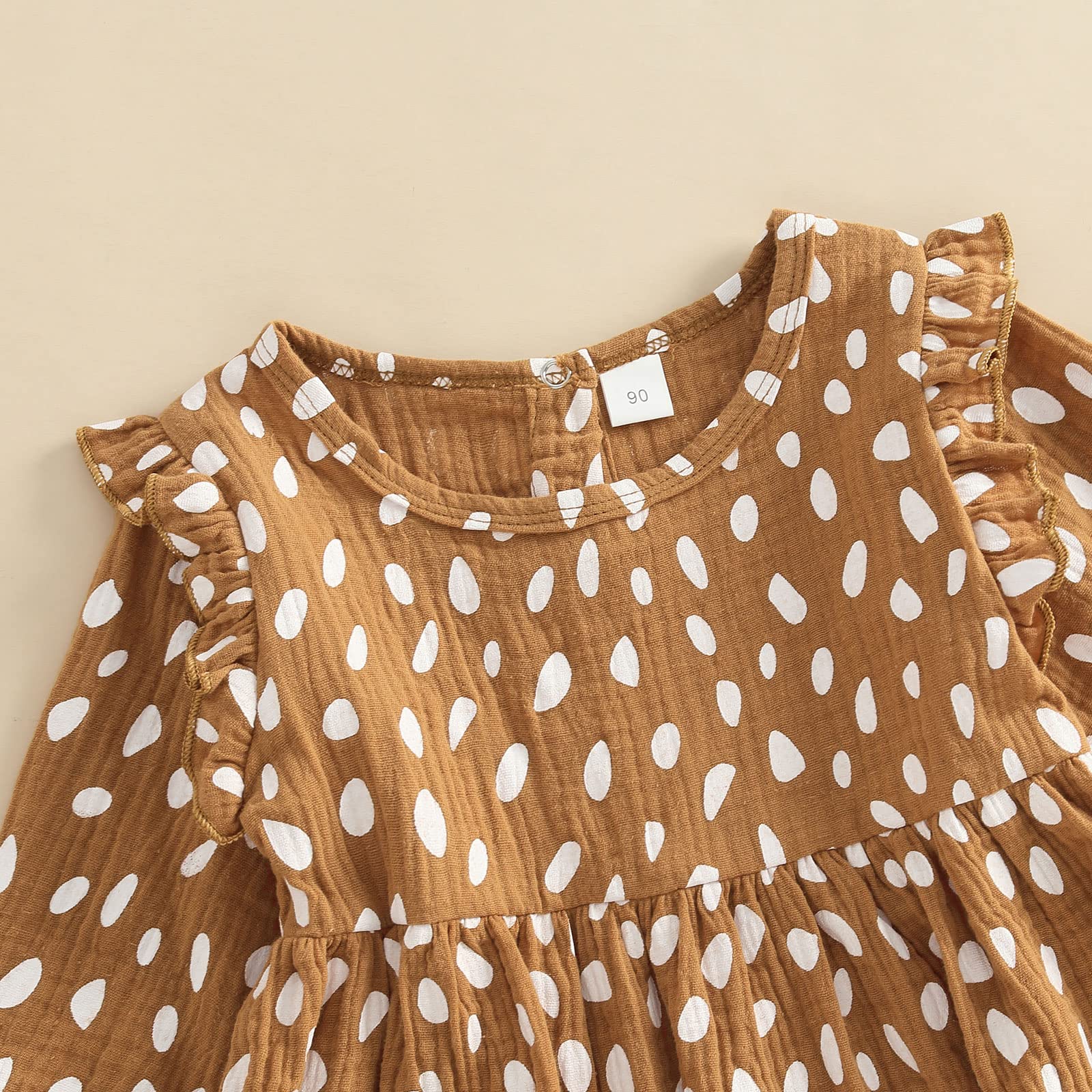 Toddler Girls Ruffle Long Sleeve Dot Print Dress - Cute Princess Party Outfit for Spring Fall Winter - One-Piece Overall for Birthday, Holiday & Special Occasions