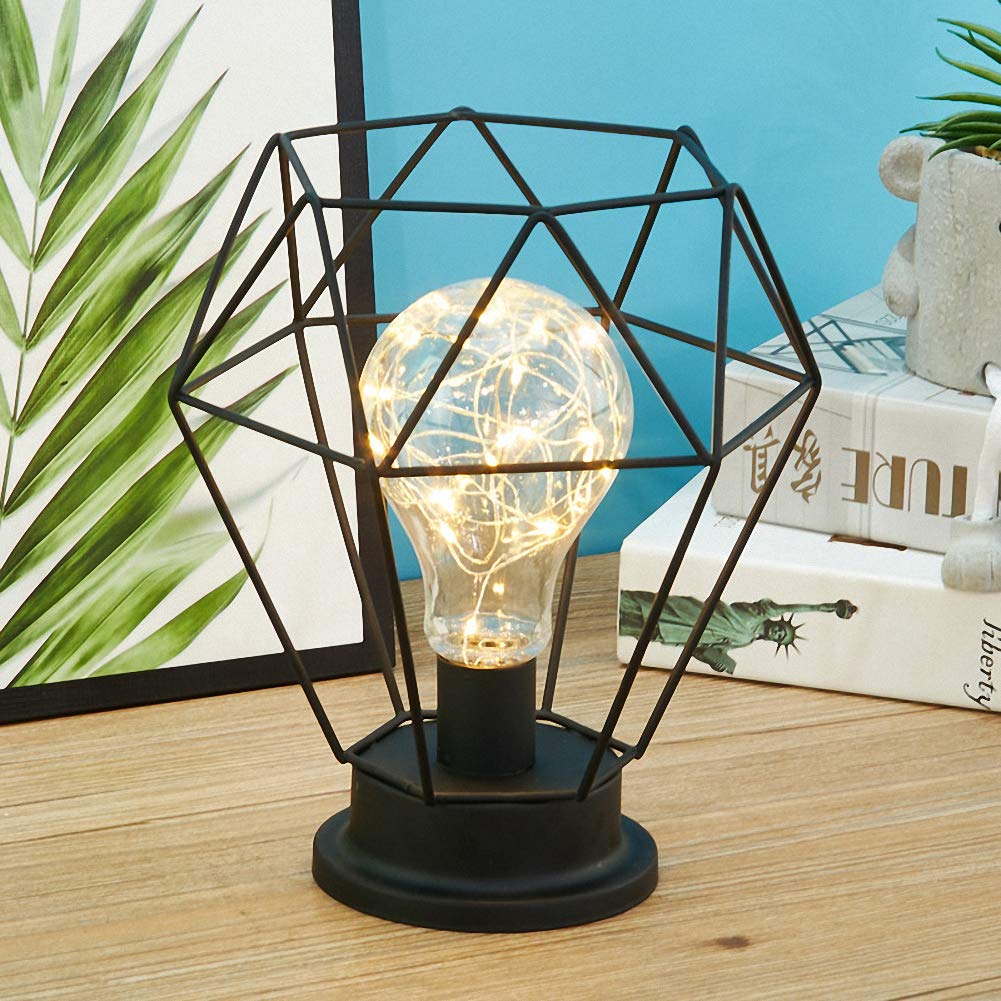 Modern Black Metal Wire Table Lamp - Retro Nightstand Light for Bedroom & Living Room