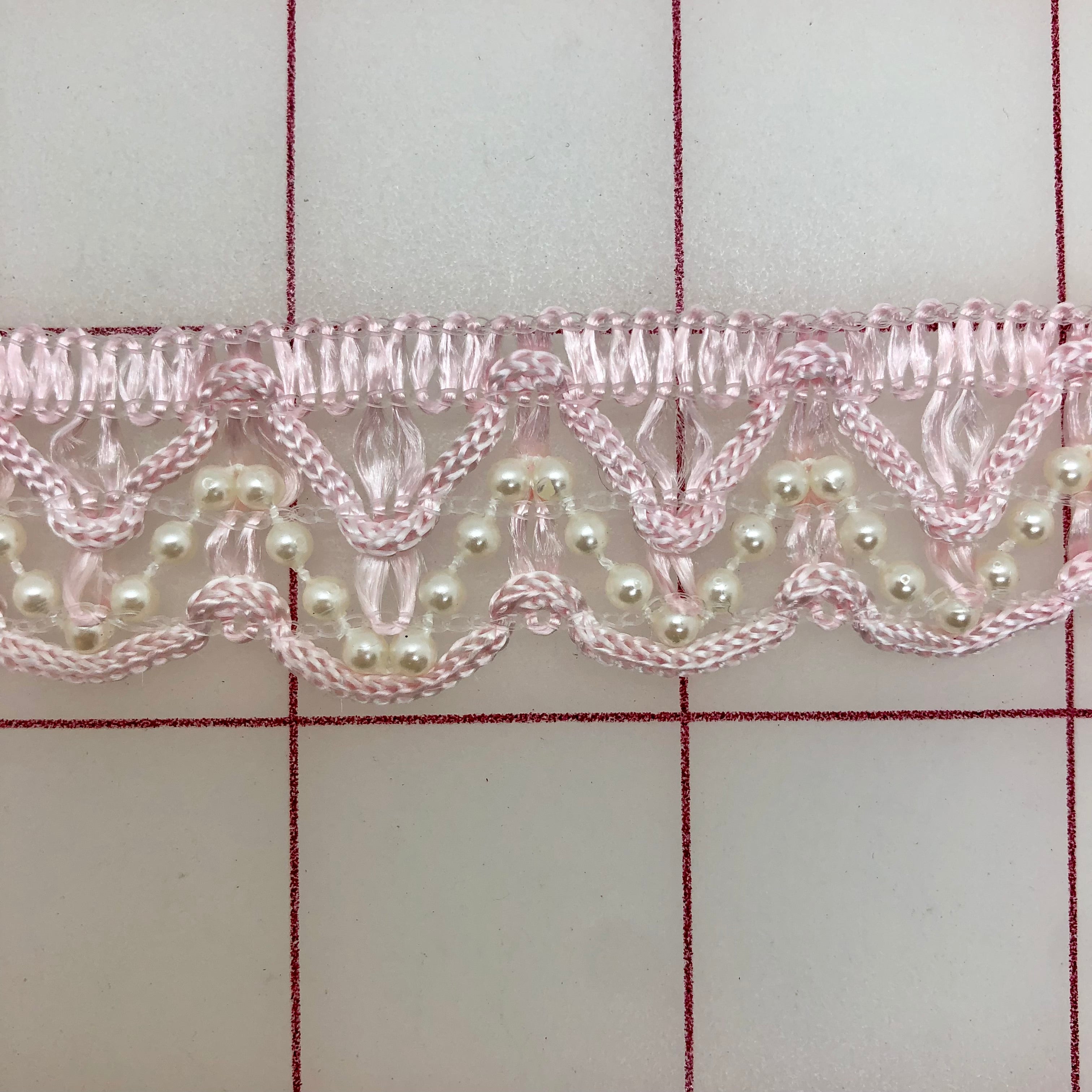 7/8 Inch Scalloped Non-Metallic Pearl Trim in Pink - Perfect for DIY Crafts, Wedding Decorations, and Costume Accessories