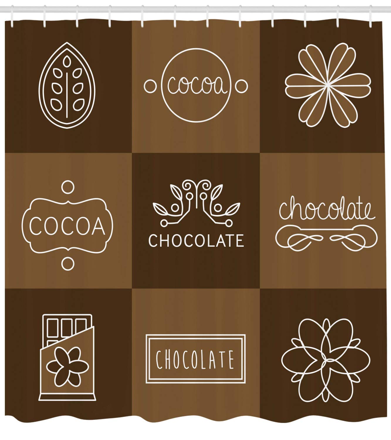 Ambesonne Chocolate Themed Shower Curtain - Brown Cocoa & Floral Square Design, 69