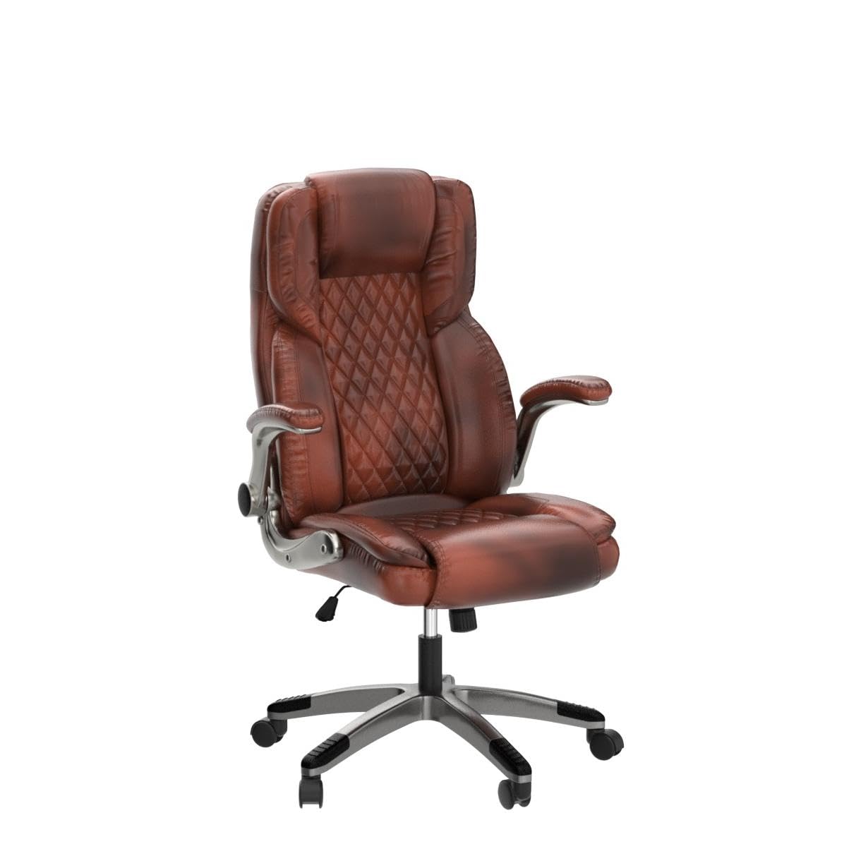 Premium Brown Leather Executive Office Chair with Flip-Up Arms, High Back Ergonomic Design & Lumbar Support - 90-120° Reclining Swivel Task Chair with Wheels for Home Office, Conference Rooms & Workspaces