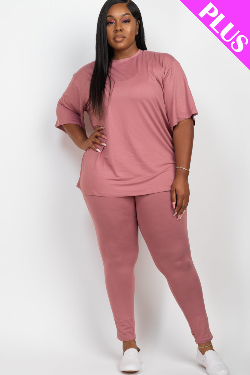 Plus Size Oversized T-Shirt & Leggings Set for Women - Comfortable Loungewear for Yoga, Running & Casual Wear