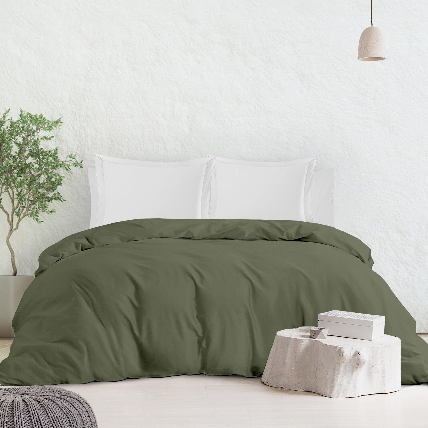 Premium 600 Thread Count King/Cal King Size Duvet Cover Set - 3 Piece Soft & Breathable Bedding with Zipper Closure & Corner Ties - Moss Green - Perfect for Luxury Bedrooms, Guest Rooms & Hot Sleepers