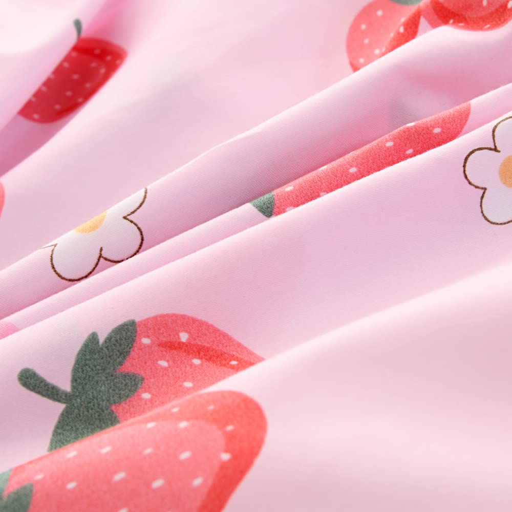 2PC Soft Fitted Sheet & Pillowcase Set for Full Size Bed - Strawberry Print Kids Bedding, Breathable & Hypoallergenic (Pink) - Perfect for Nursery, Toddler Room & Sleepovers