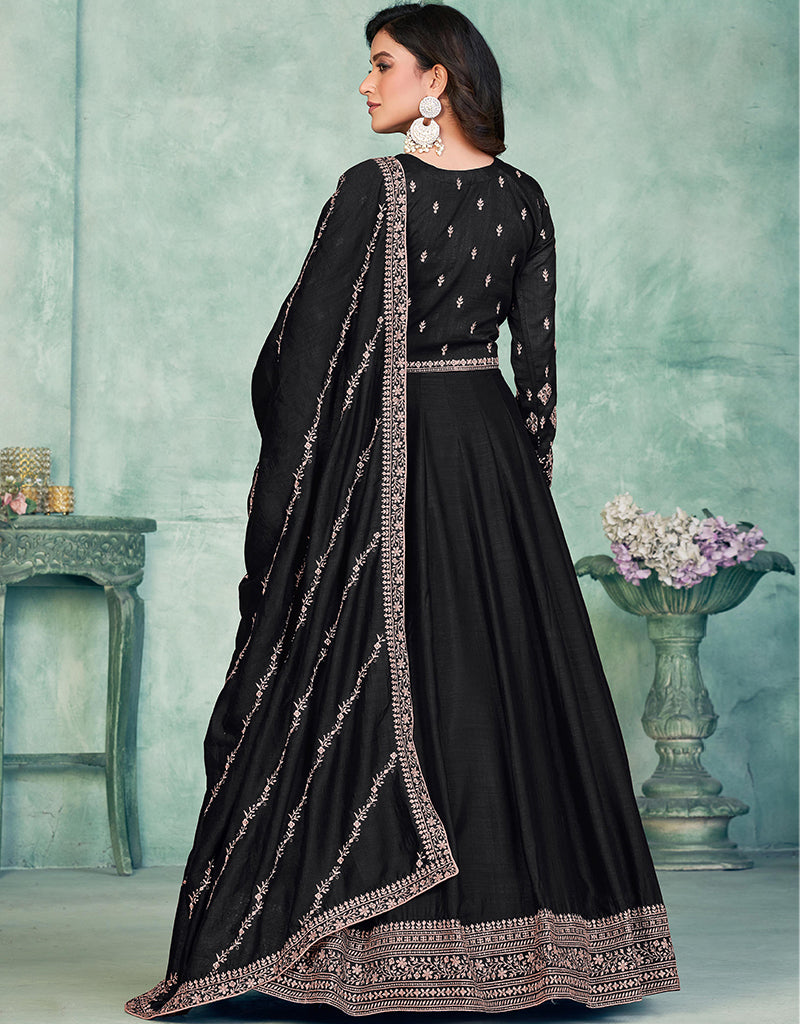 Elegant Black Art Silk Anarkali Pant Suit for Women - Perfect for Weddings, Parties & Festive Occasions