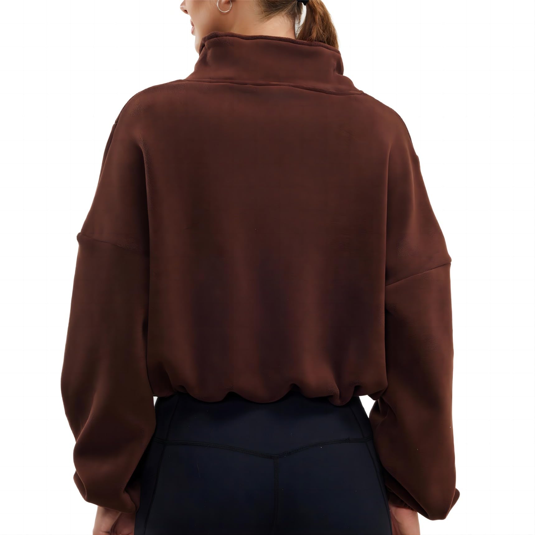 Women's Winter Fleece Sherpa Cropped Oversized Bomber Jacket - Cozy Warm Outerwear for Cold Weather, Streetwear Fashion & Casual Outfits