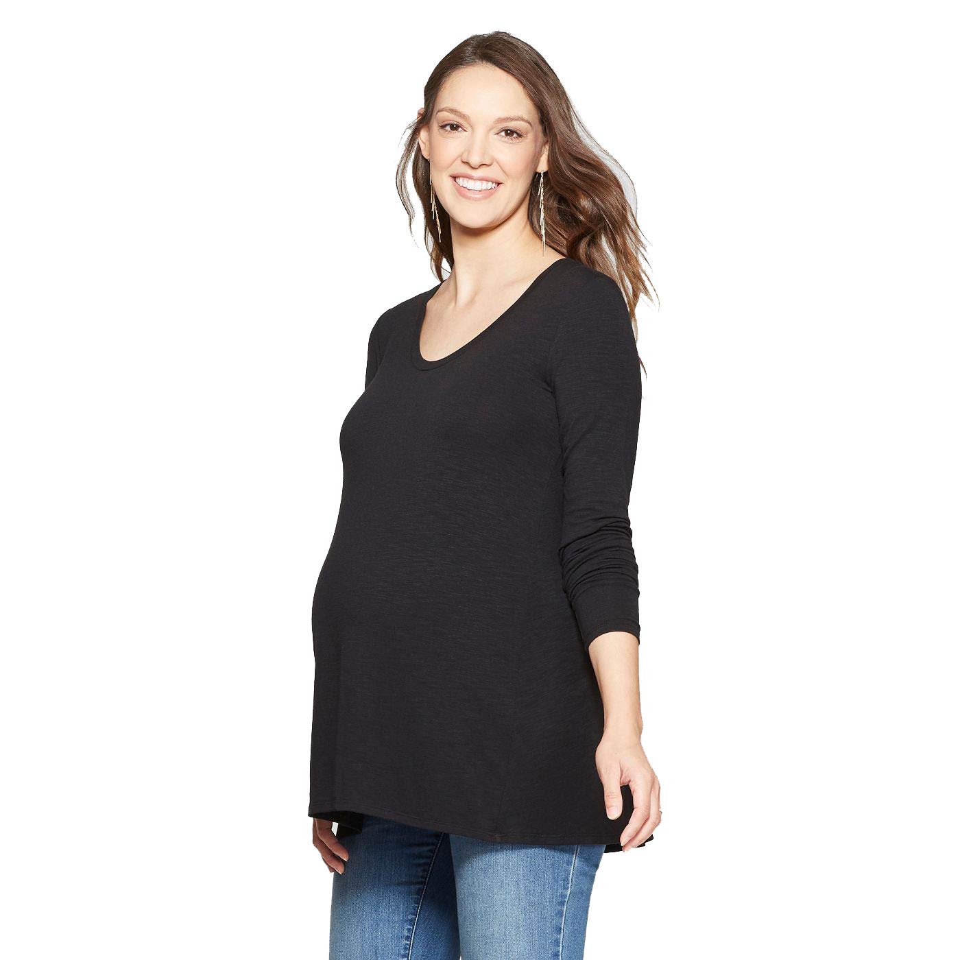 Ingrid & Isabel Women's Maternity Relaxed Long Sleeve T-Shirt - Soft Cotton Pregnancy Shirt for Comfort & Style - Black - Perfect for Everyday Wear, Office & Maternity Photos
