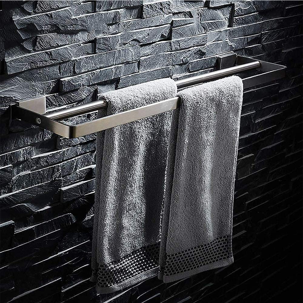 YUANP Double Towel Bar - 24 Inch Stainless Steel Bathroom Towel Rack with Shelves, Wall Mounted Towel Holder for Bath, Kitchen, Laundry Room & Dorm Organization