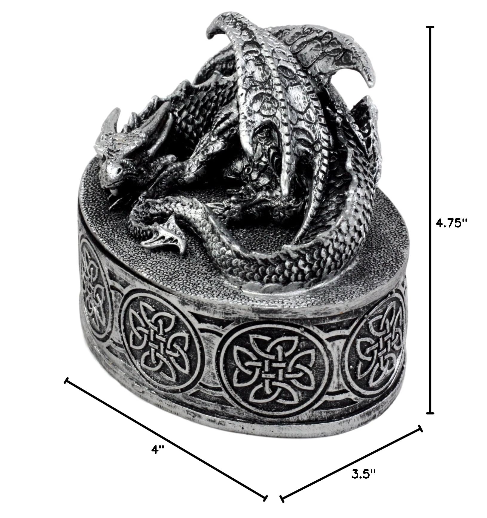Ebros Gift Oval Celtic Knotwork Mythical Sleeping Dragon Decorative Jewelry Box - 4.75