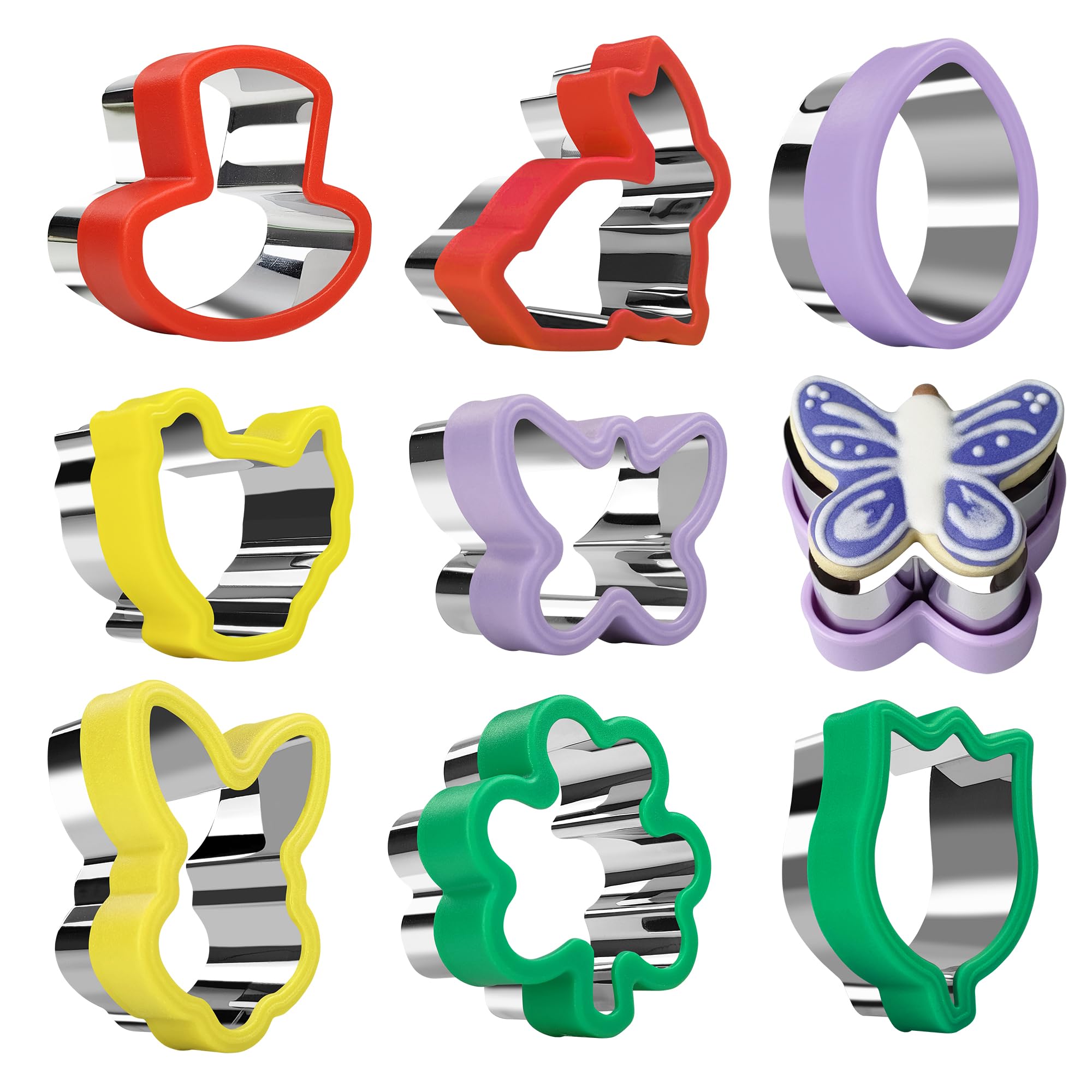 8 Pcs Stainless Steel Cookie Cutters Set - Bunny, Chick, Butterfly & More Animal Shapes for Baking Cookies, Biscuits, Uncrustables | Perfect for Kids Parties, Holiday Treats & DIY Dessert Decorations