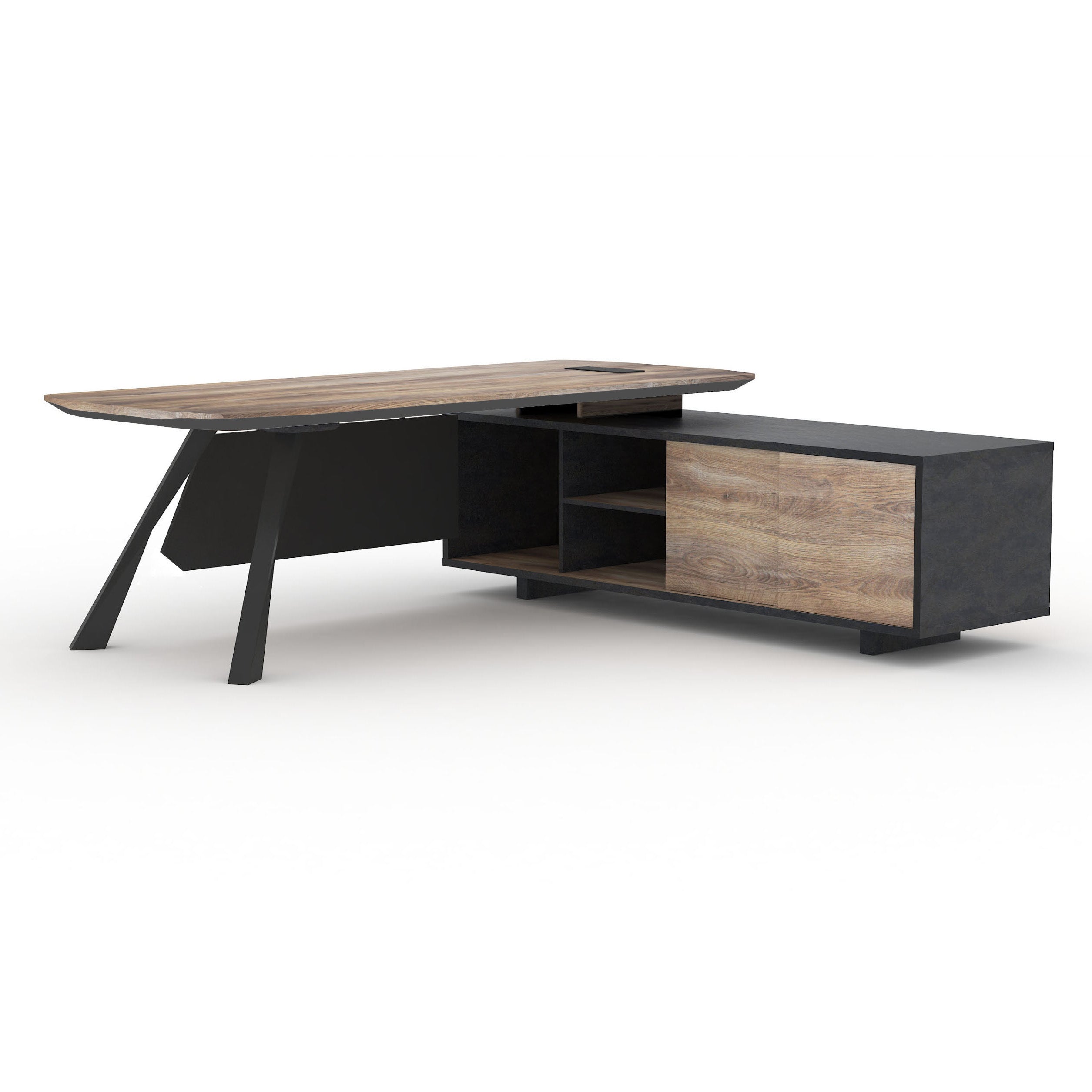 EASTON Executive Desk with Right Return 2.2m to 2.4m Warm Oak & Black - Modern Office Desk for Home & Business Workspace