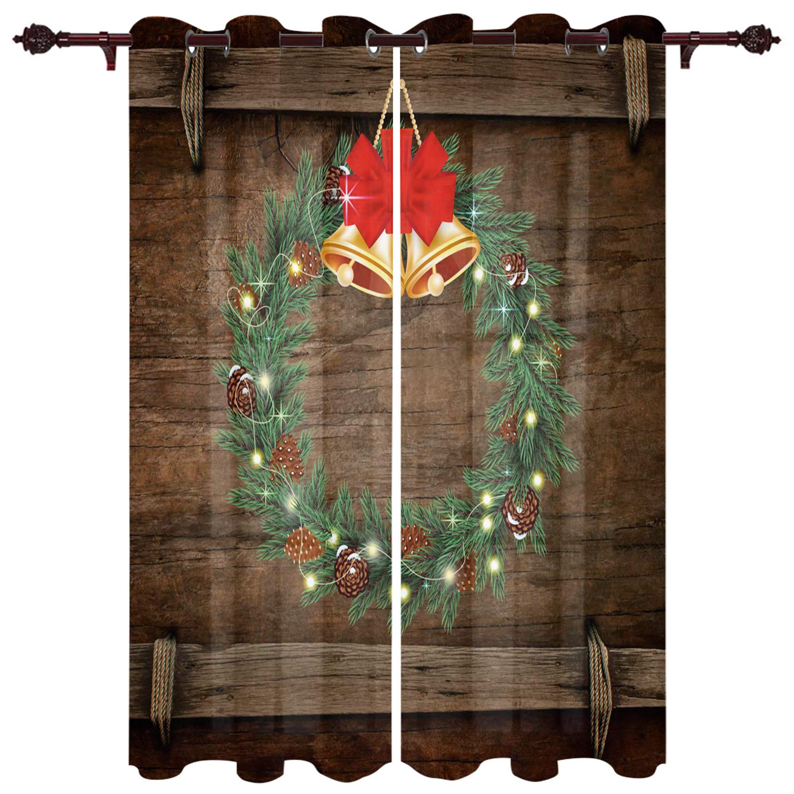 Christmas Pine Cone Curtains with Grommet Top - Farmhouse Decor for Bedroom & Living Room