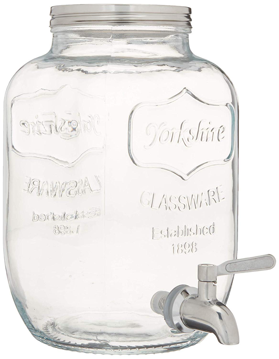 1 Gallon Glass Beverage Dispenser with Stainless Steel Spigot & Metal Stand - Large Mason Jar Drink Dispenser for Parties, Weddings, BBQs, Sun Tea, Iced Tea, Kombucha - Perfect for Outdoor Events, Catering & Home Entertaining