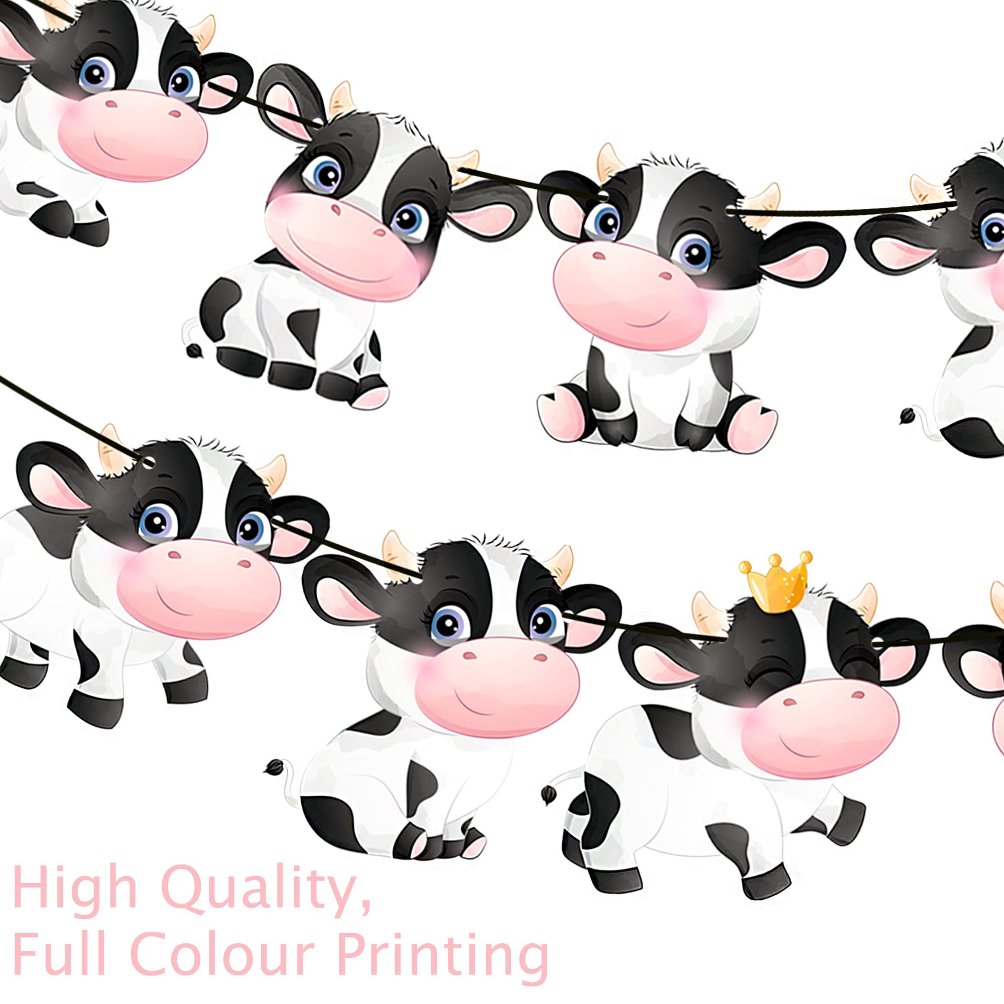 2PCS Cow Print Banner Garland - Farm Animal Birthday Party Decorations for Kids, Cow Themed Party Supplies, Farmhouse Birthday Banner for Baby Shower, Nursery, Classroom, and Cowboy Theme Events