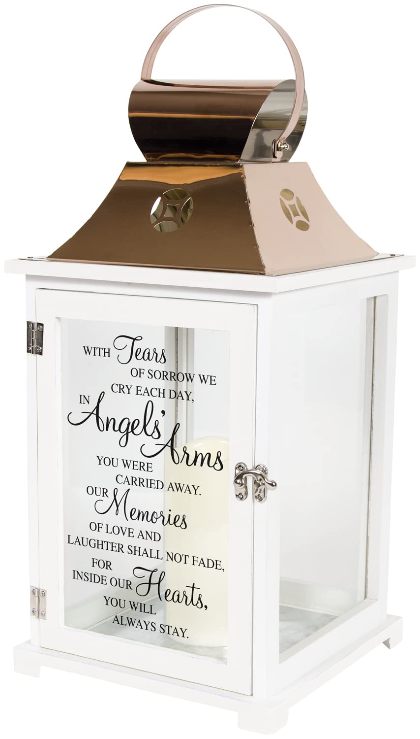 Elegant Copper Memorial Candle Lantern for Loved Ones - Indoor/Outdoor Sympathy Decor with 6-Hour Auto Timer & Poem - Perfect for Funerals, Memorials & Home Remembrance
