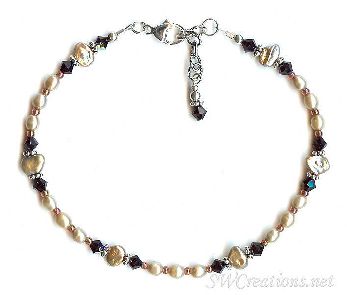 Garnet Crystal Silver Pearl Anklet - Elegant Beaded Ankle Bracelet for Women | Perfect for Beach, Wedding & Boho Style Outfits