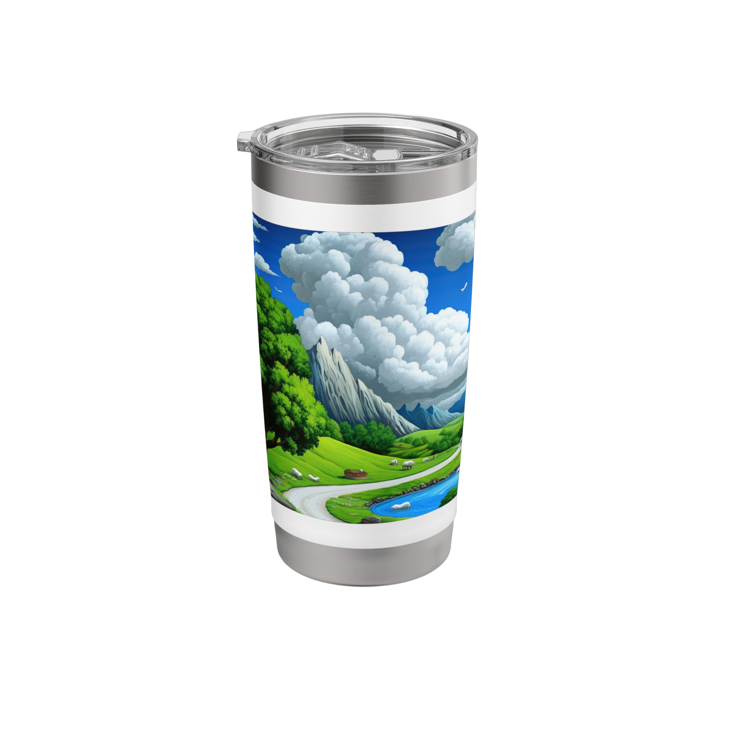 Stainless Steel Insulated Tumbler with Mountain Valley River Design - 20oz Vacuum Flask for Hot & Cold Drinks - Perfect for Hiking, Camping, Office and Outdoor Adventures