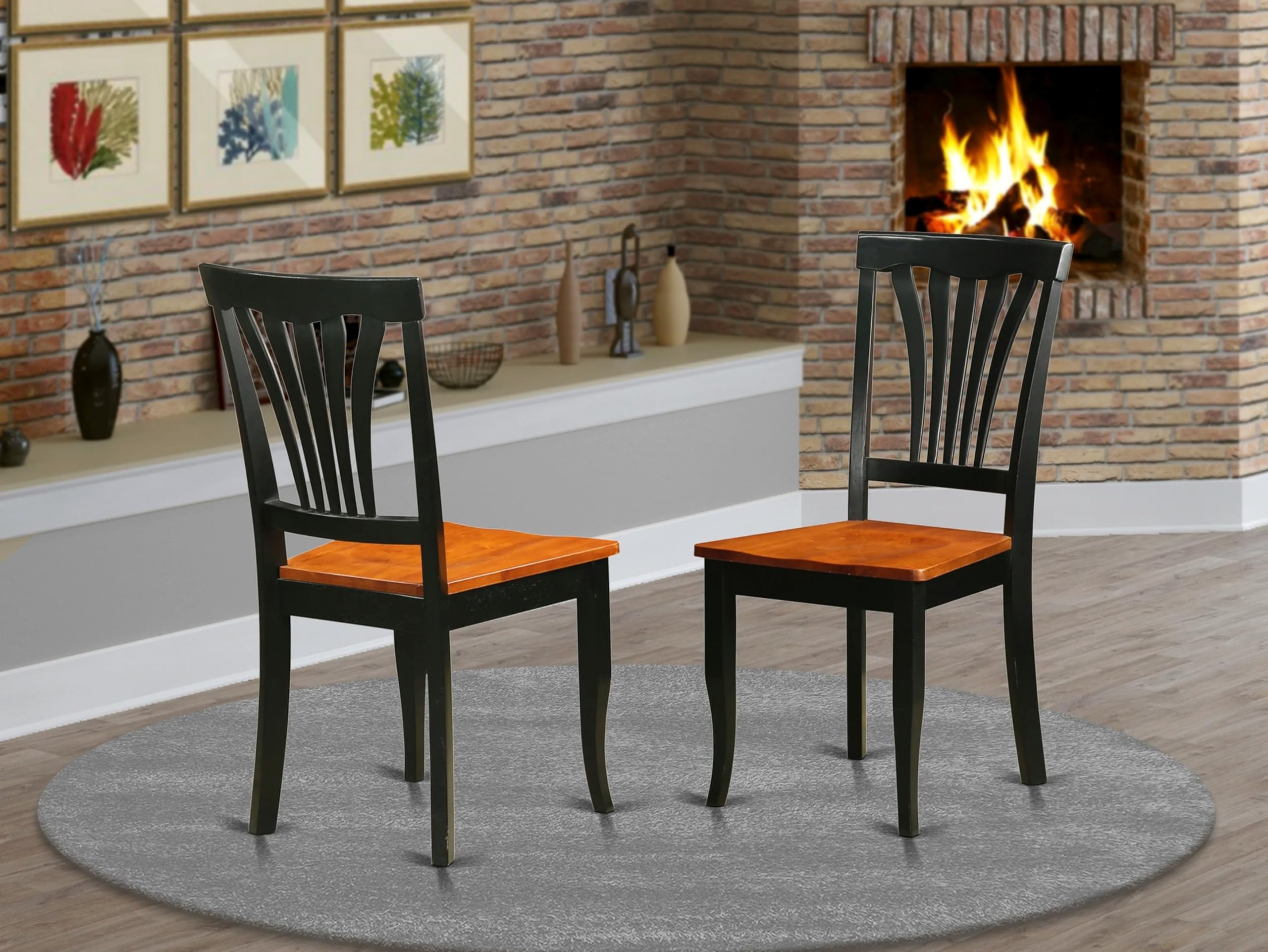 East West Furniture AVC-BLK-W Avon Dining Room Chairs - Set of 2 Solid Wood Slat Back Chairs in Black & Cherry Finish for Kitchen, Dining Room & Home Decor