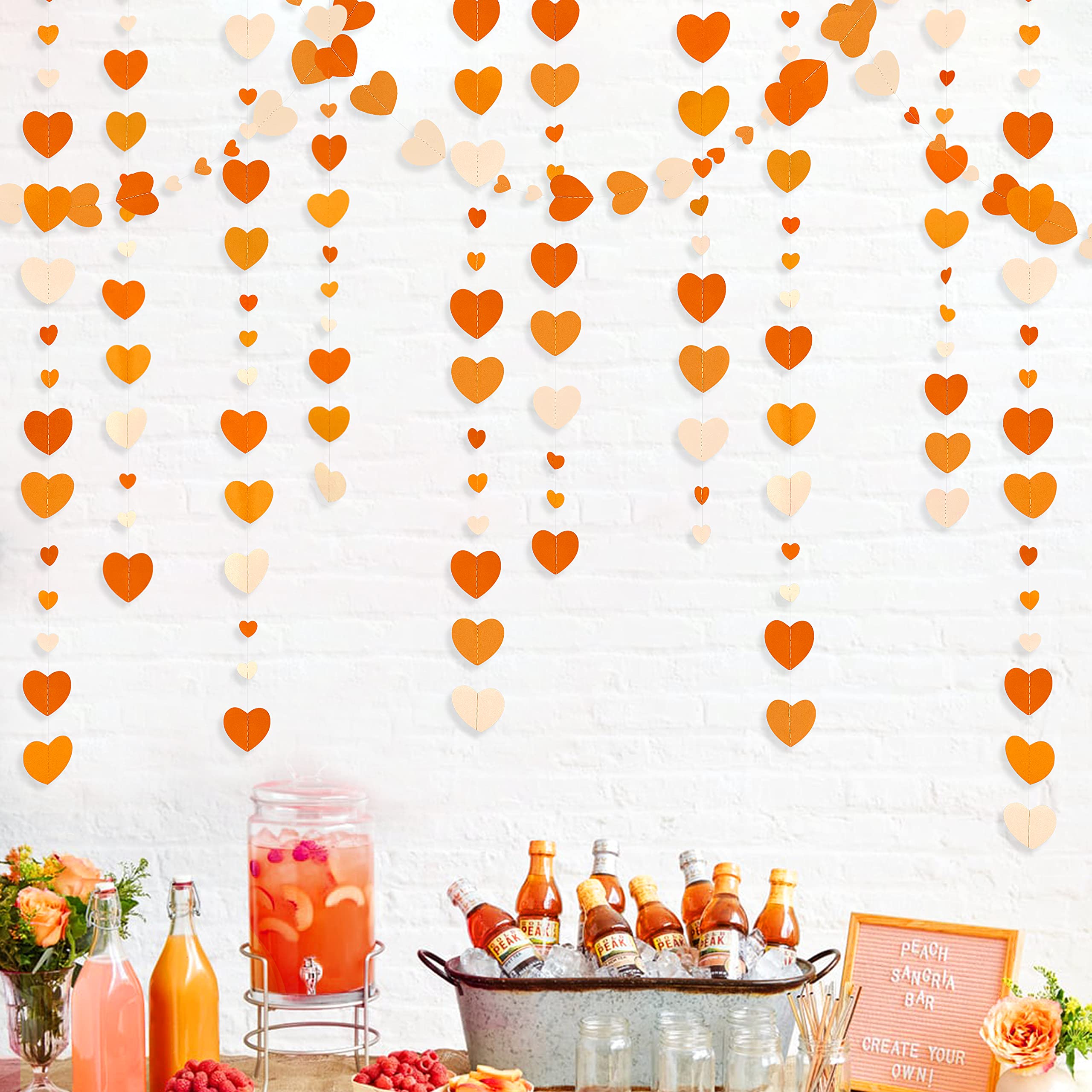 Orange Gradient Heart Garland - Fall Wedding Decor, Bridal Shower & Thanksgiving Party Supplies | Hanging Paper Streamers for Autumn, Valentines Day, Baby Shower & Harvest Celebrations | Perfect for Home, Garden and Event Decorations