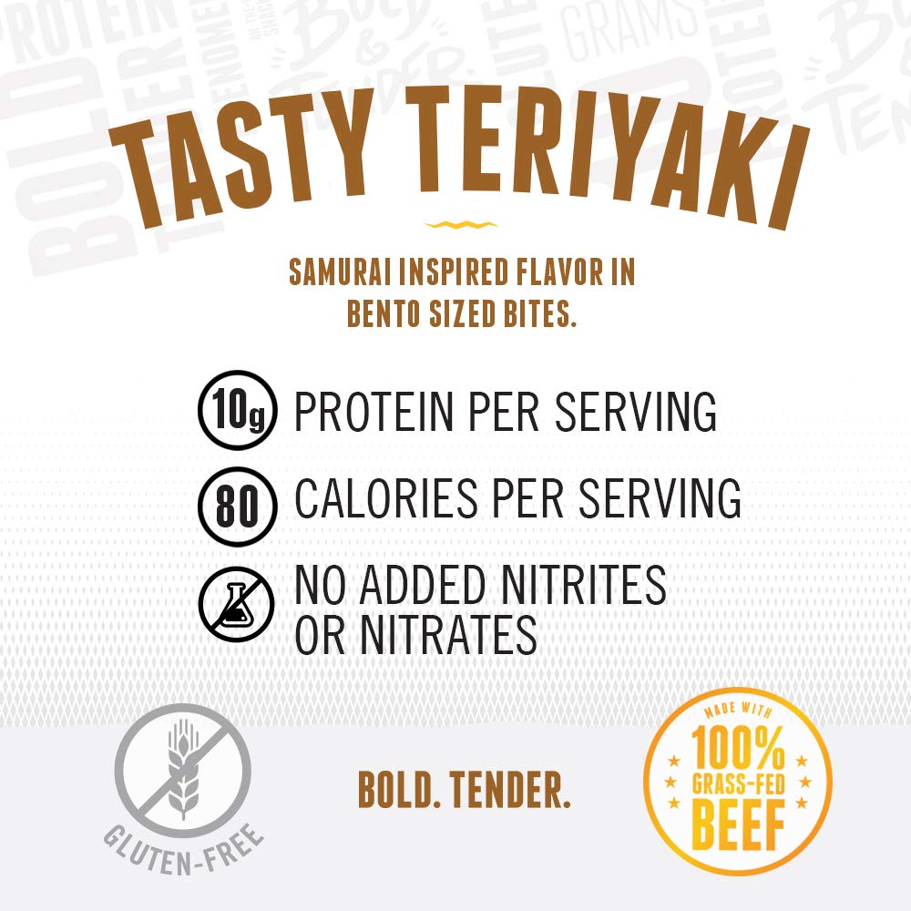 Perky Jerky Tasty Teriyaki 100% Grass Fed Beef Jerky - 2.2oz (Pack of 12) | Antibiotic Free, High Protein (10g per Serving), Low Fat, Tender Texture | Perfect for Hiking, Camping & Healthy Snacking