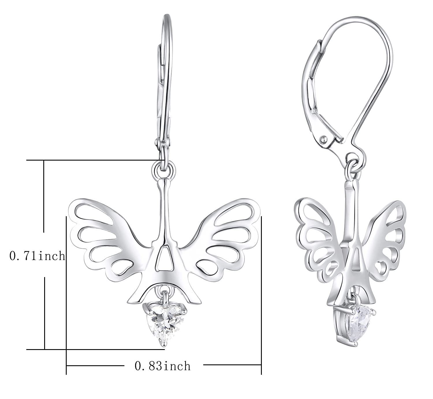 Starchenie Drop Dangle Earrings for Women - 925 Sterling Silver Wing & Eiffel Tower Design with Heart Birthstone - Elegant Jewelry for Parties, Weddings & Everyday Wear