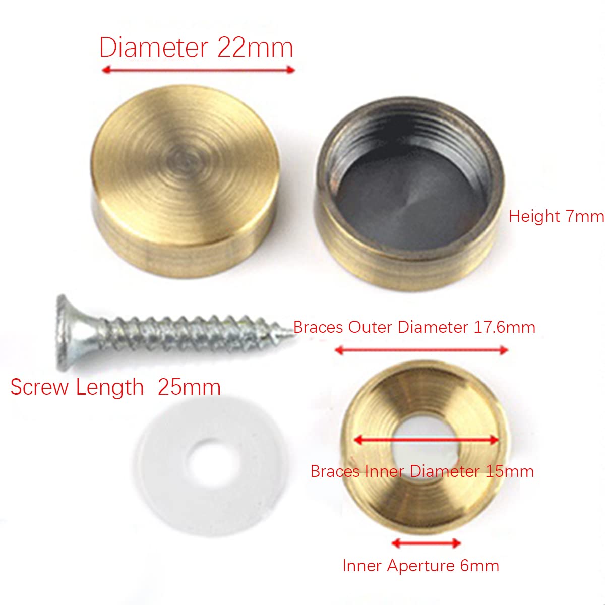 Mirror Screw Standoff - 22mm Pure Copper Flat Cap Decorative Nails (8 pcs) - Solid Brass Standoff Screws for Bathroom Mirrors, Advertising Displays & Home Decor - Rust-Resistant Bronze Fasteners for Secure Mounting