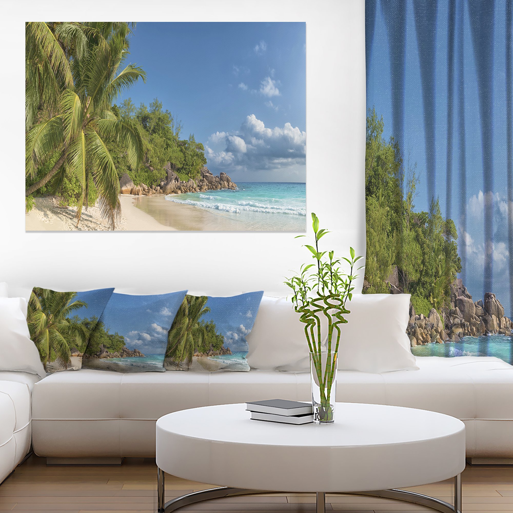 Anse Georgette Beach Dark Blue Large Seascape Art Canvas Print - Ocean Wall Decor for Living Room, Bedroom & Office