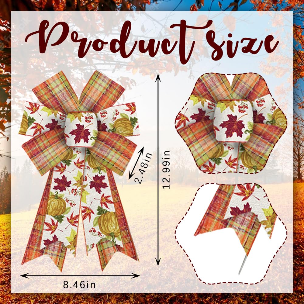 ALIBBON 2Pcs Fall Wreath Bows - Thanksgiving Decor for Doors & Indoor/Outdoor