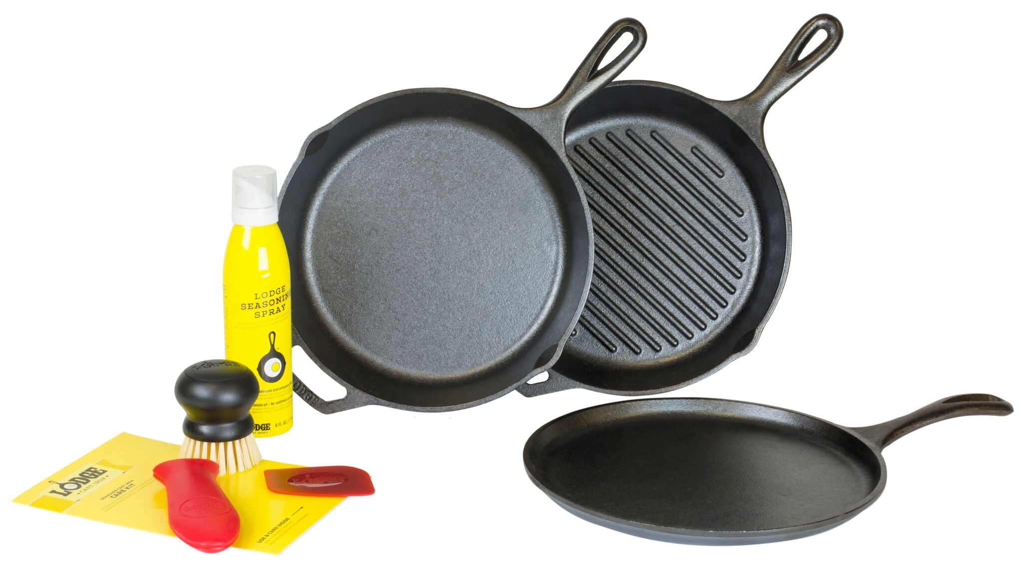 Lodge Cast Iron 7-Piece Gourmet Cookware Set - Pre-Seasoned Cast Iron Skillet, Dutch Oven & More - Free Shipping - Perfect for Camping, Outdoor Cooking & Home Kitchen Use