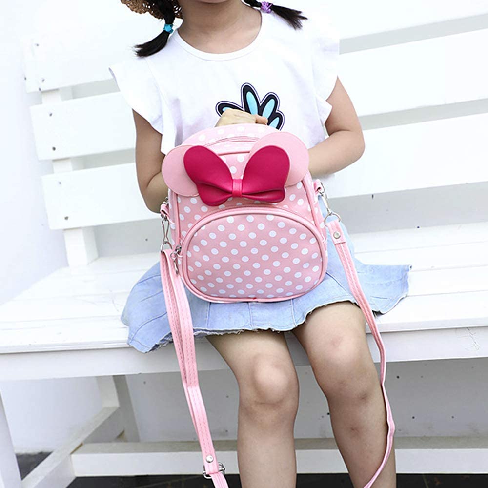 Voikukka Cute Mini Mouse Backpack for Toddler Girls - Leather Kids Crossbody Bag, Small Pink Backpack for Baby Girls - Perfect for School, Travel & Playtime
