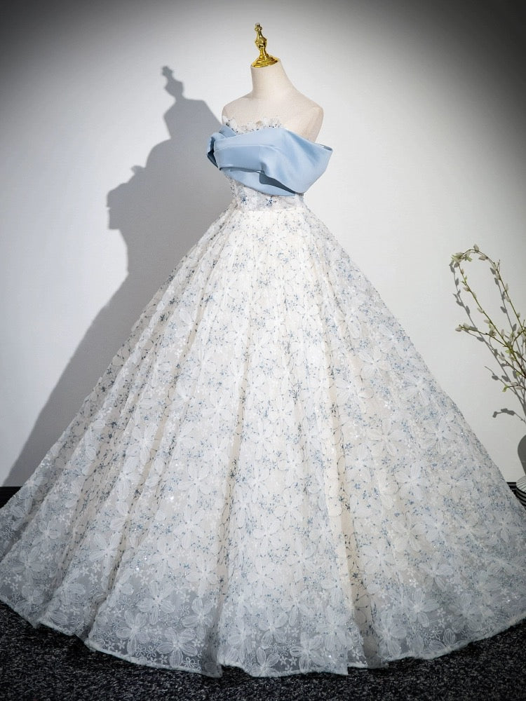 Elegant A-Line Off Shoulder Tulle Lace Blue Long Prom Dress - Formal Evening Gown for Homecoming, Quinceañera & Special Occasions