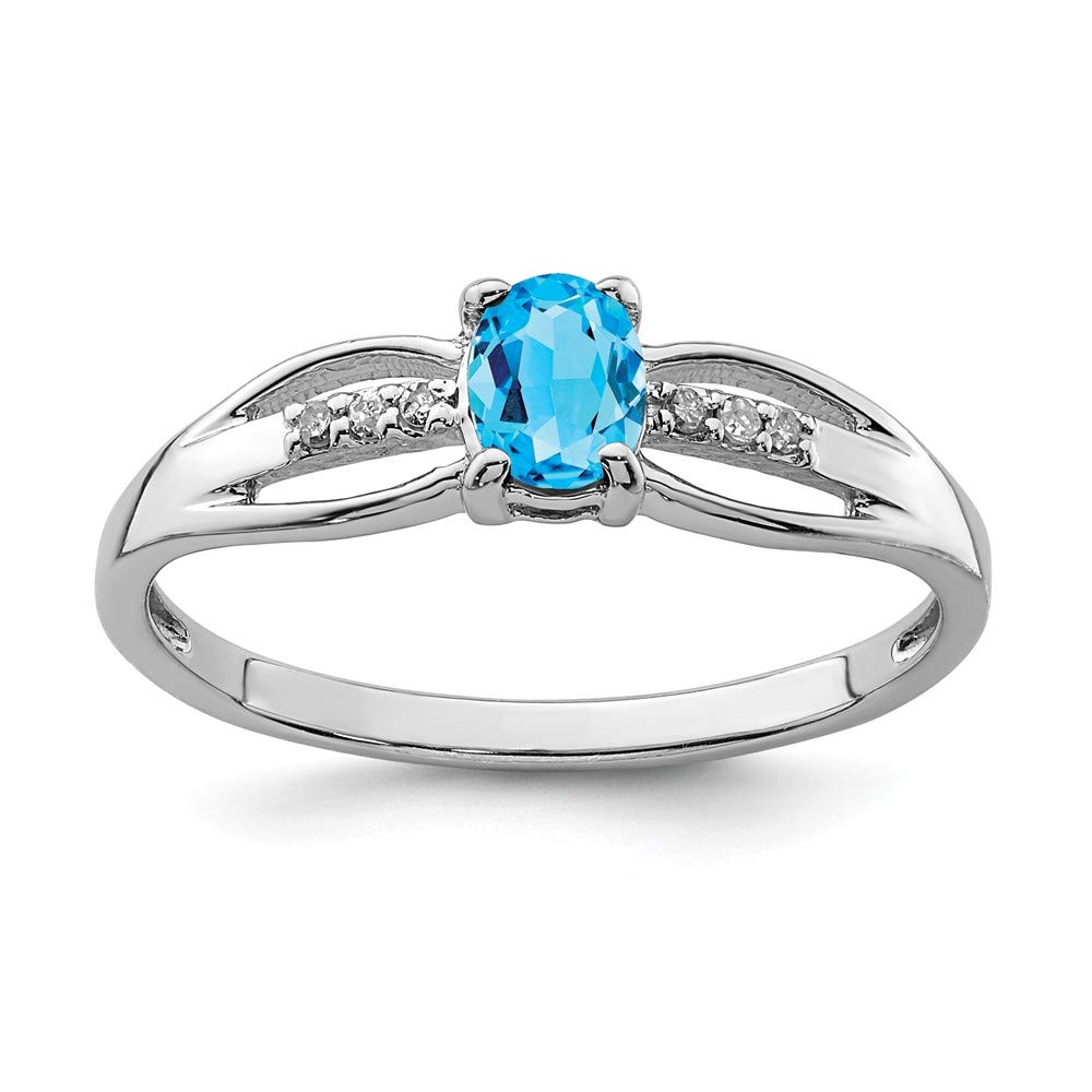 925 Sterling Silver Swiss Blue Topaz Diamond Ring for Engagement & Wedding