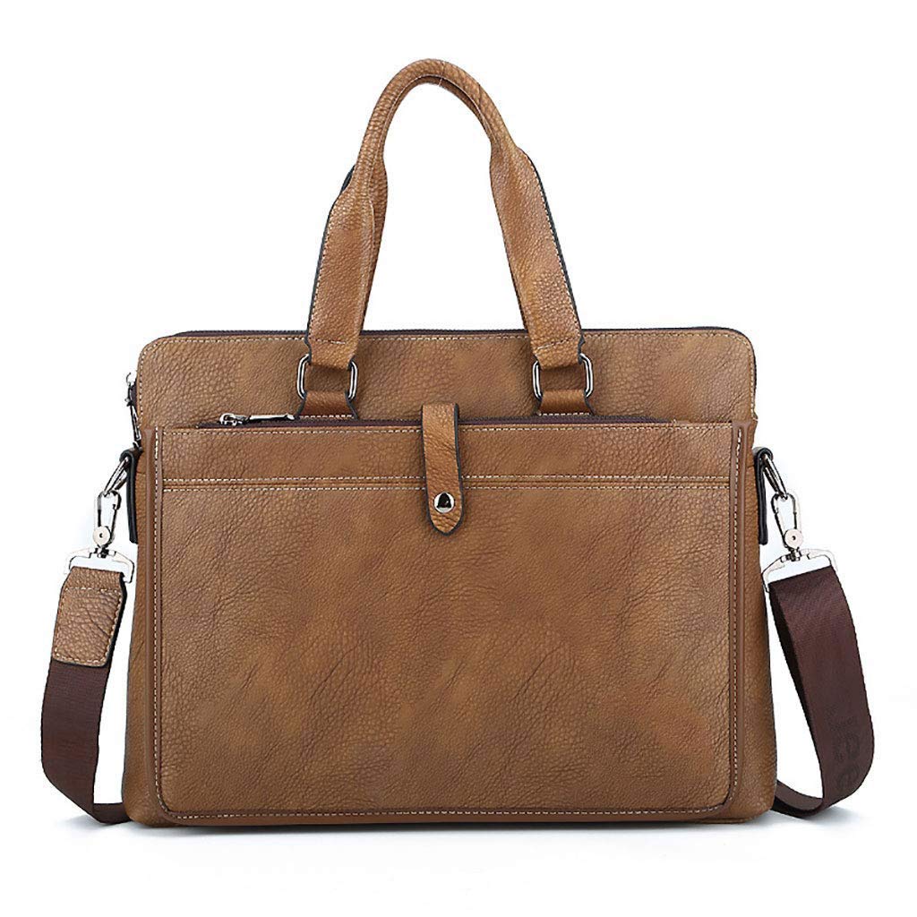 Premium Brown Leather Computer Tote Bag - Multi-Layer Business Briefcase & Shoulder Bag for Laptops up to 15.6