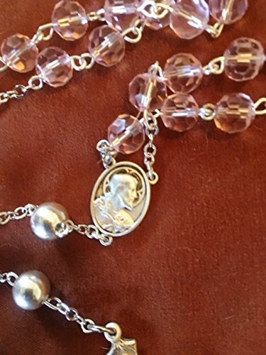 Rose Crystal Sterling Silver Rosary Necklace - Elegant Religious Jewelry for Women, Gift for Baptism, First Communion & Prayer