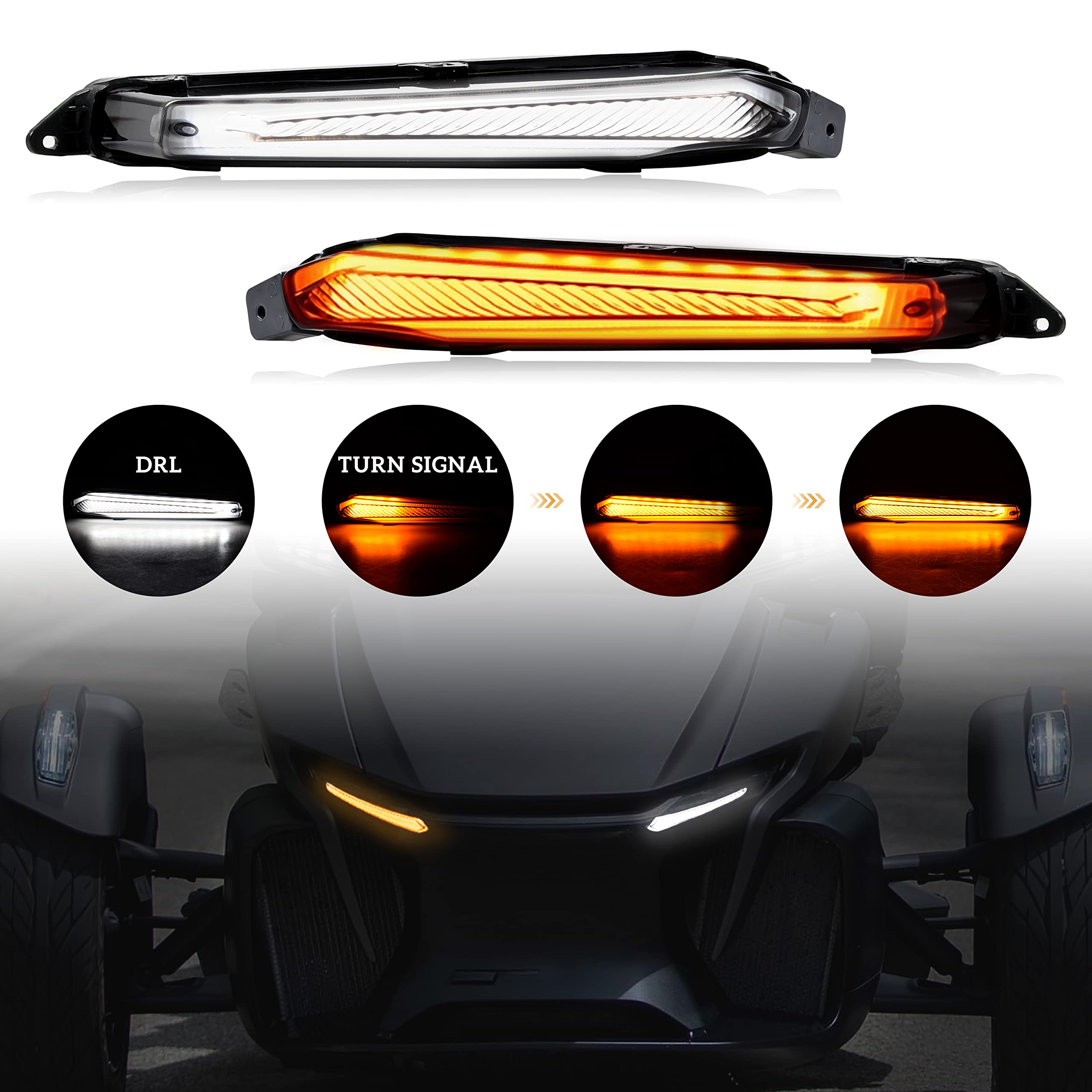 SAUTVS LED Turn Signal Daytime Running Lights for Can-Am Spyder RT 2020-2025 - Yellow Flashing DRL Front Lights (2PCS) Replacement for #219401024 - Perfect for Night Riding & Enhanced Visibility