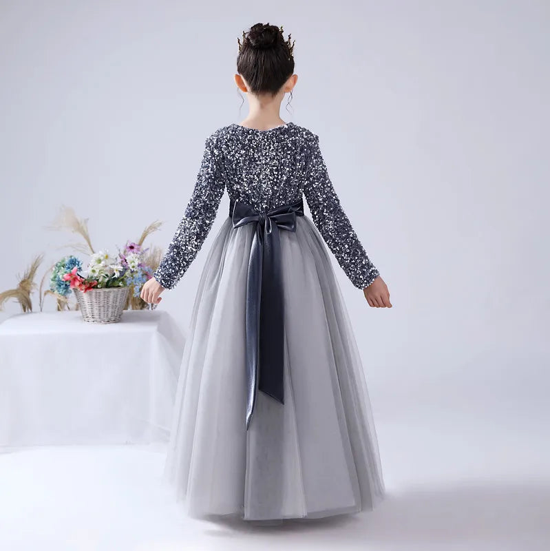Sparkling Princess Gown for Pageant & Party - Long Sleeve Flower Girl Dress - Perfect for Weddings, Birthday Parties & Special Occasions