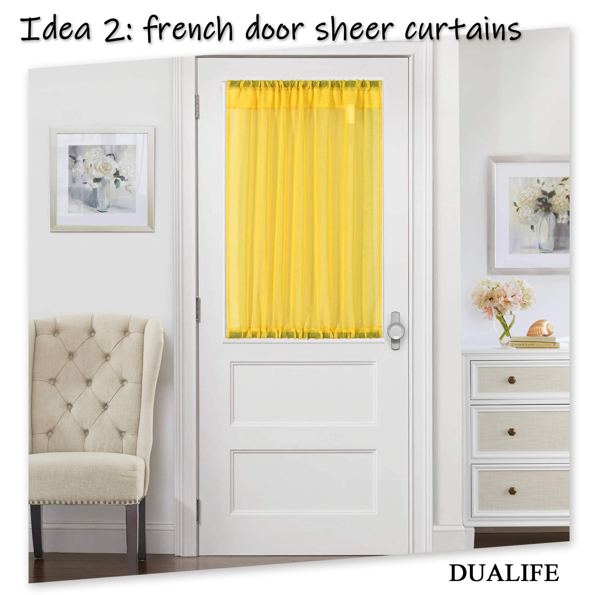 Bright Yellow Semi-Sheer Kitchen Curtains 36 Inch Length - Rod Pocket Cafe Curtains, Linen-Like Textured Window Drapes for Privacy - Perfect for Basement, Bathroom & Small Windows (34x36 Inches) - Ideal for Kitchen Decor, Breakfast Nook & Cozy Home Spaces