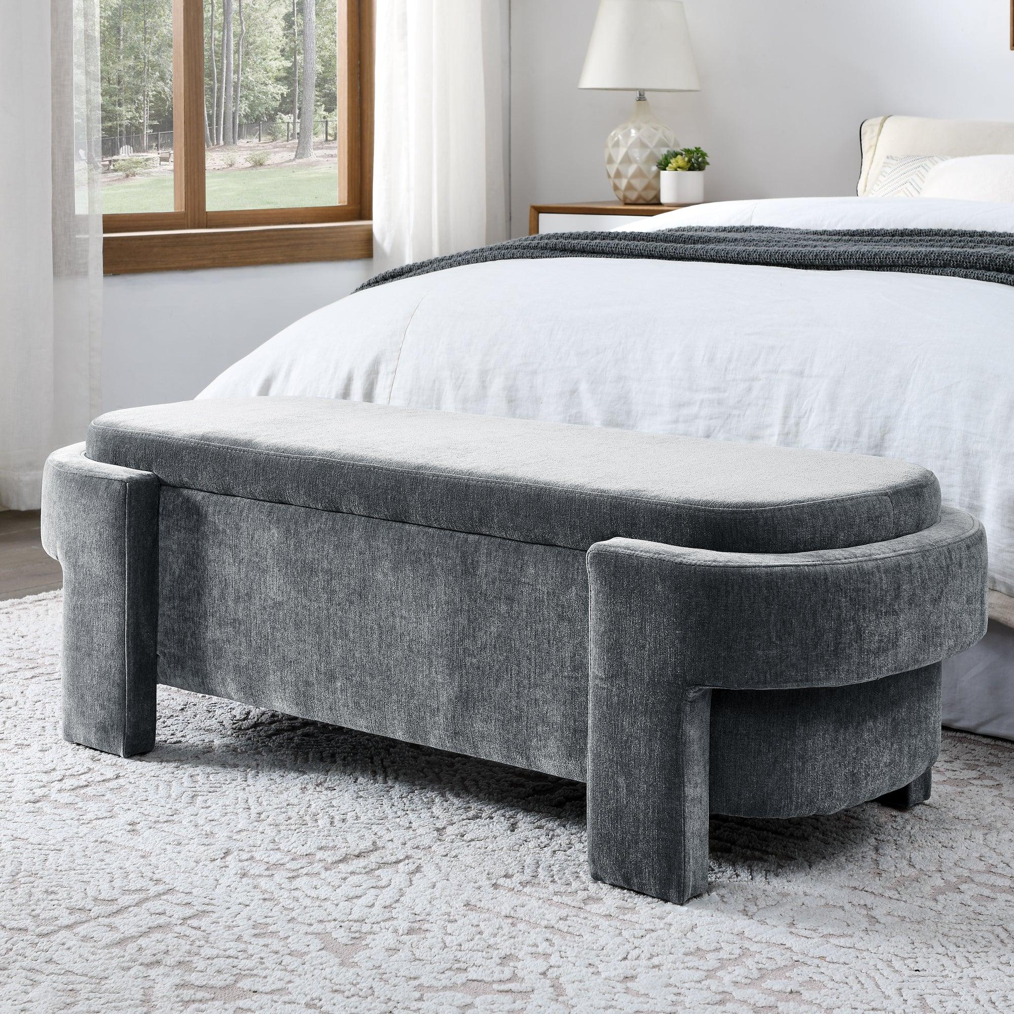 Chenille Upholstered Storage Bench with Large Capacity - 51.5