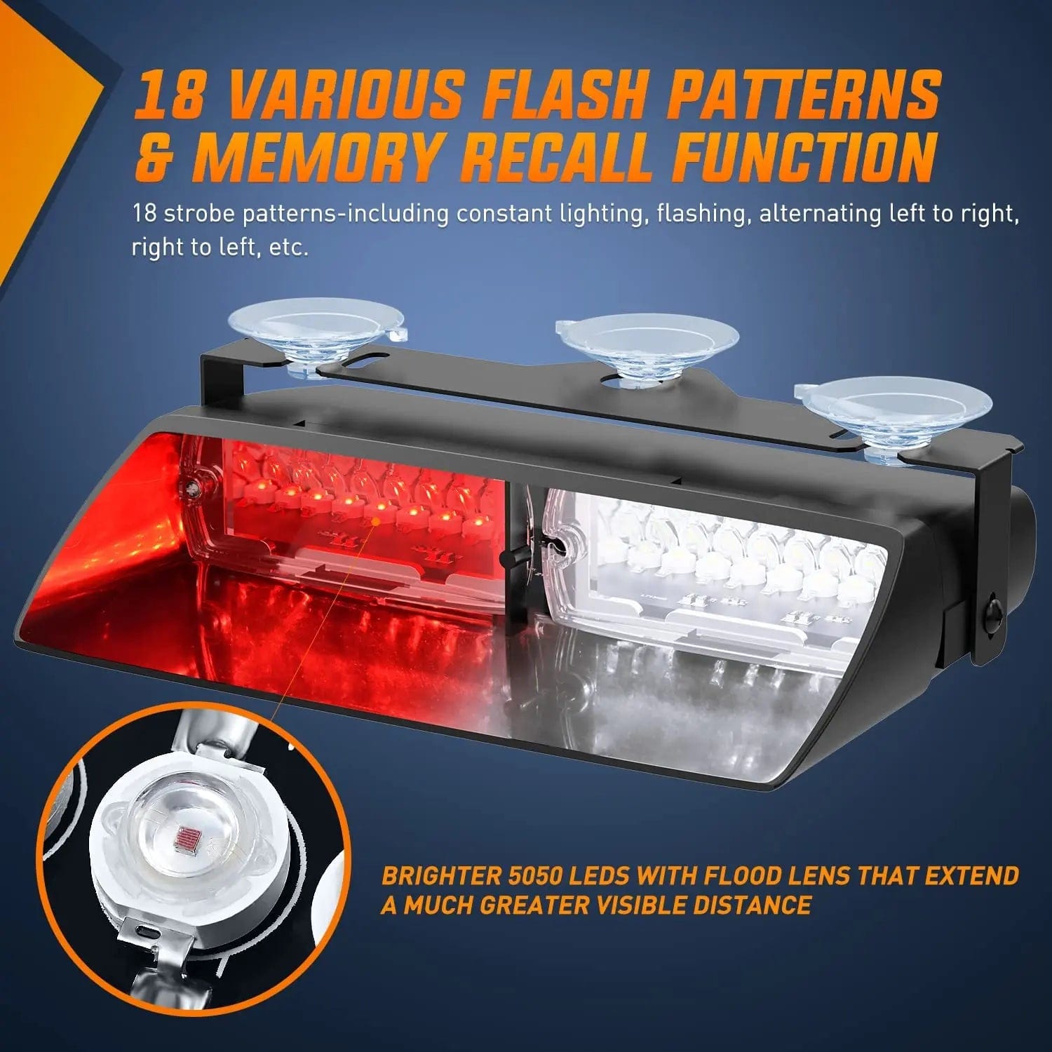 8 Inch 16 LED Red and White Strobe Warning Light for Vehicles - Emergency Hazard Safety Light for Trucks, Cars, Emergency Vehicles - Ideal for Roadside Emergencies, Construction Zones, and Safety Alerts