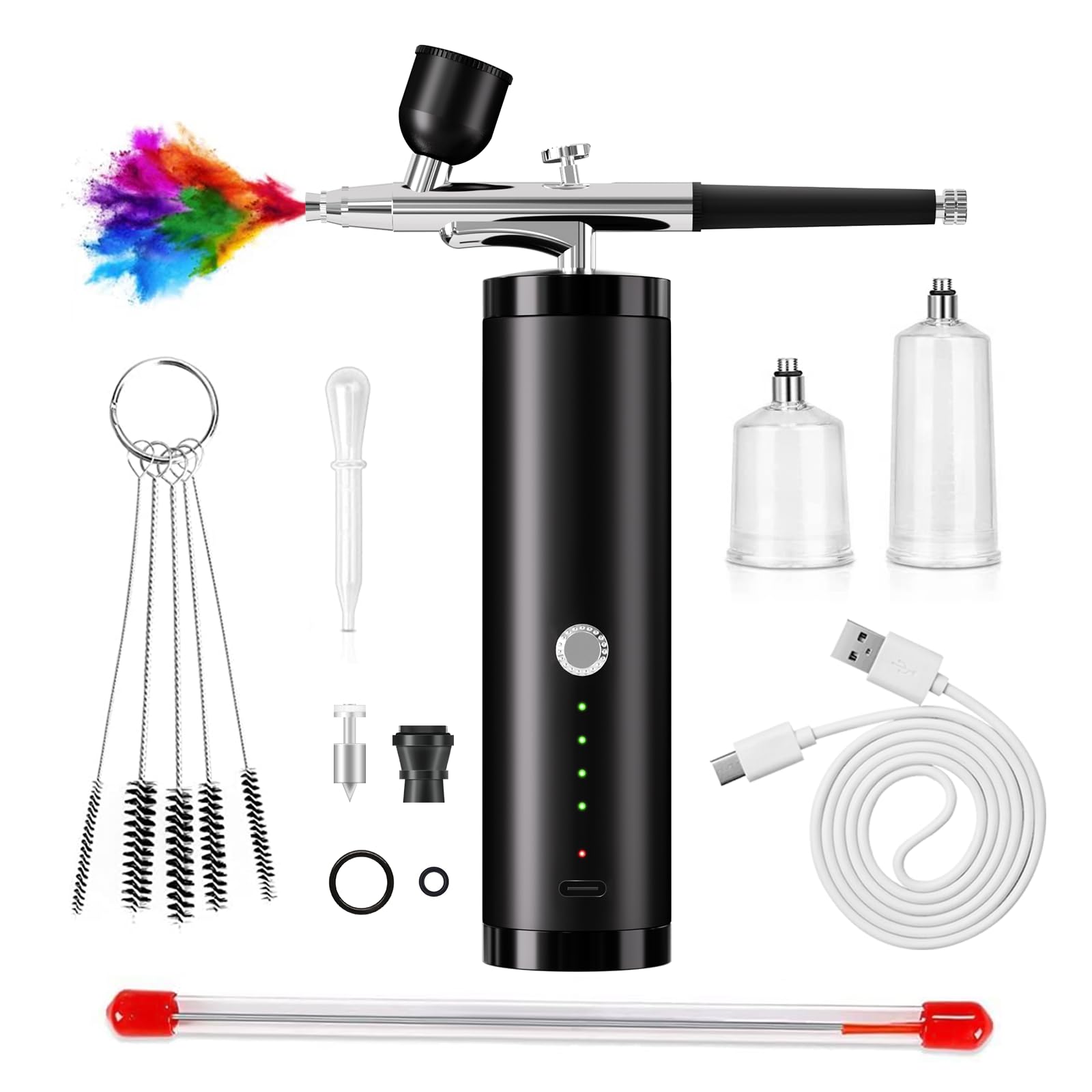 Portable Airbrush Kit with Compressor - 0.3mm Nozzle Cordless Airbrush Gun Set, High Pressure Handheld Airbrush for Makeup, Nails, Tattoo, Model Painting & DIY Crafts (Black) - Perfect for Professional Artists & Hobbyists