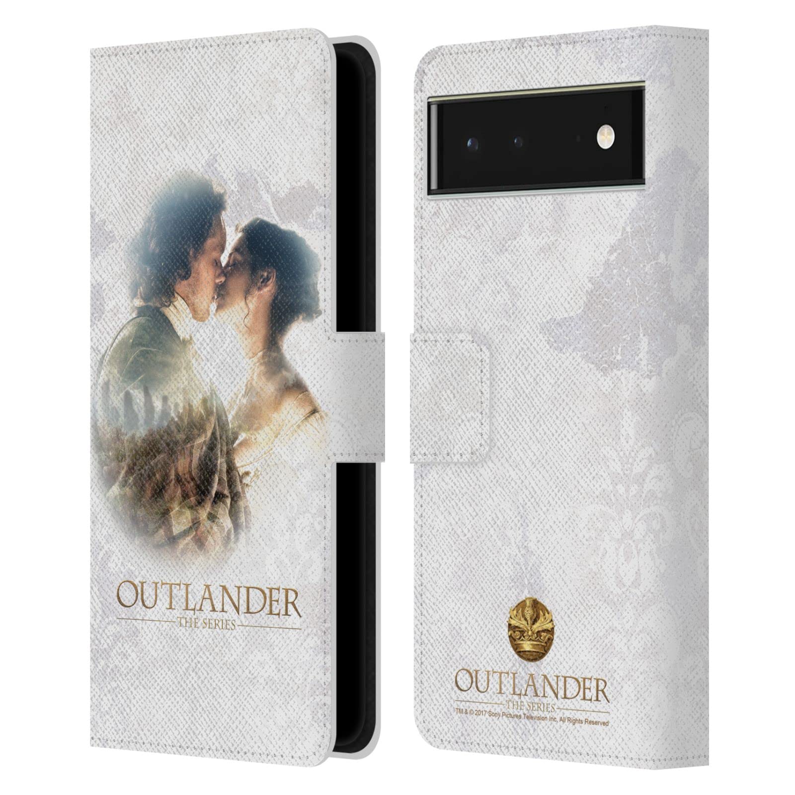 Outlander Claire & Jamie Leather Wallet Case for Google Pixel 6 - Perfect for Book Lovers & Travel