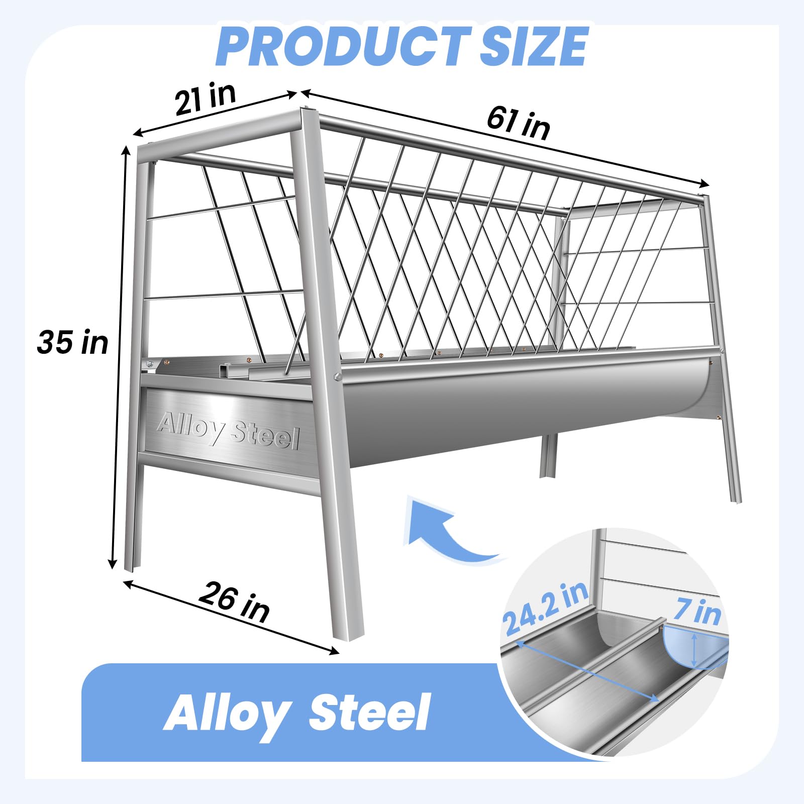 **Alloy Steel Goat Hay Feeder - 2-in-1 Livestock Feeder with 64-Gallon Hay Rack & 20-Gallon Grain Tray - Large Capacity Goat Feeder with Deep Pan - Perfect for Farms, Ranches, and Livestock Feeding**