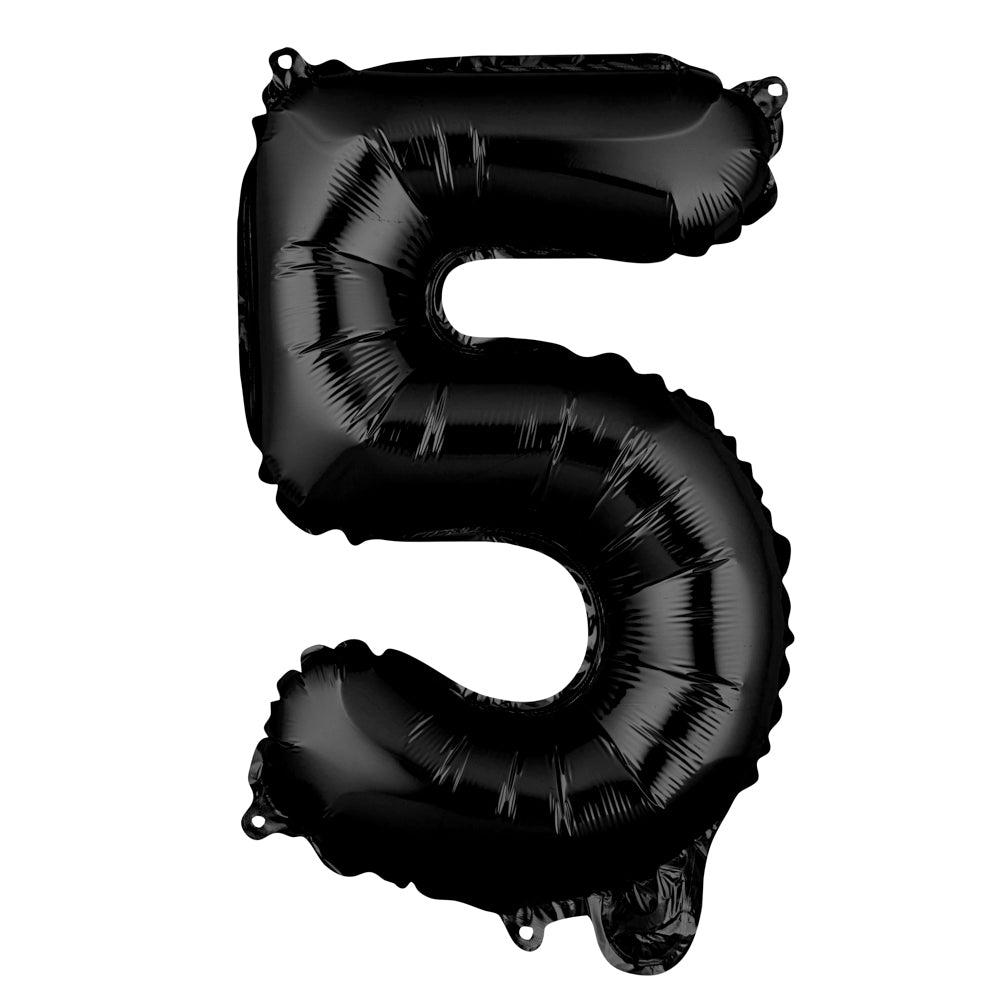Black Mylar Number 5 Balloon - 16 Inch Foil Balloon for Birthday Parties, Anniversaries & Celebrations (1 Count Box)