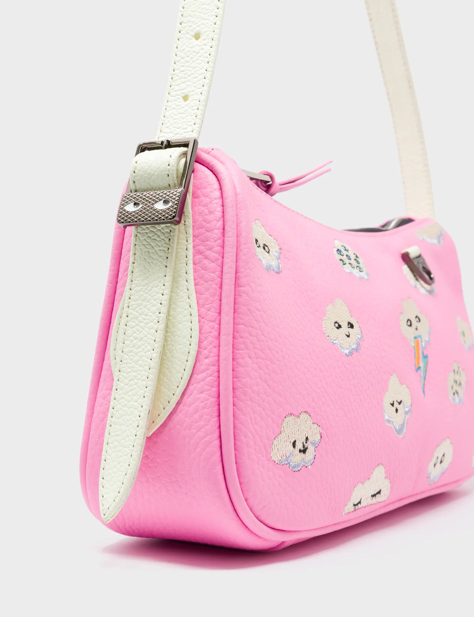 Lucas Hobo Mini Bubblegum Pink Handbag with Happy Clouds Embroidery - Stylish Crossbody Purse for Women, Perfect for Casual Outings & Date Nights