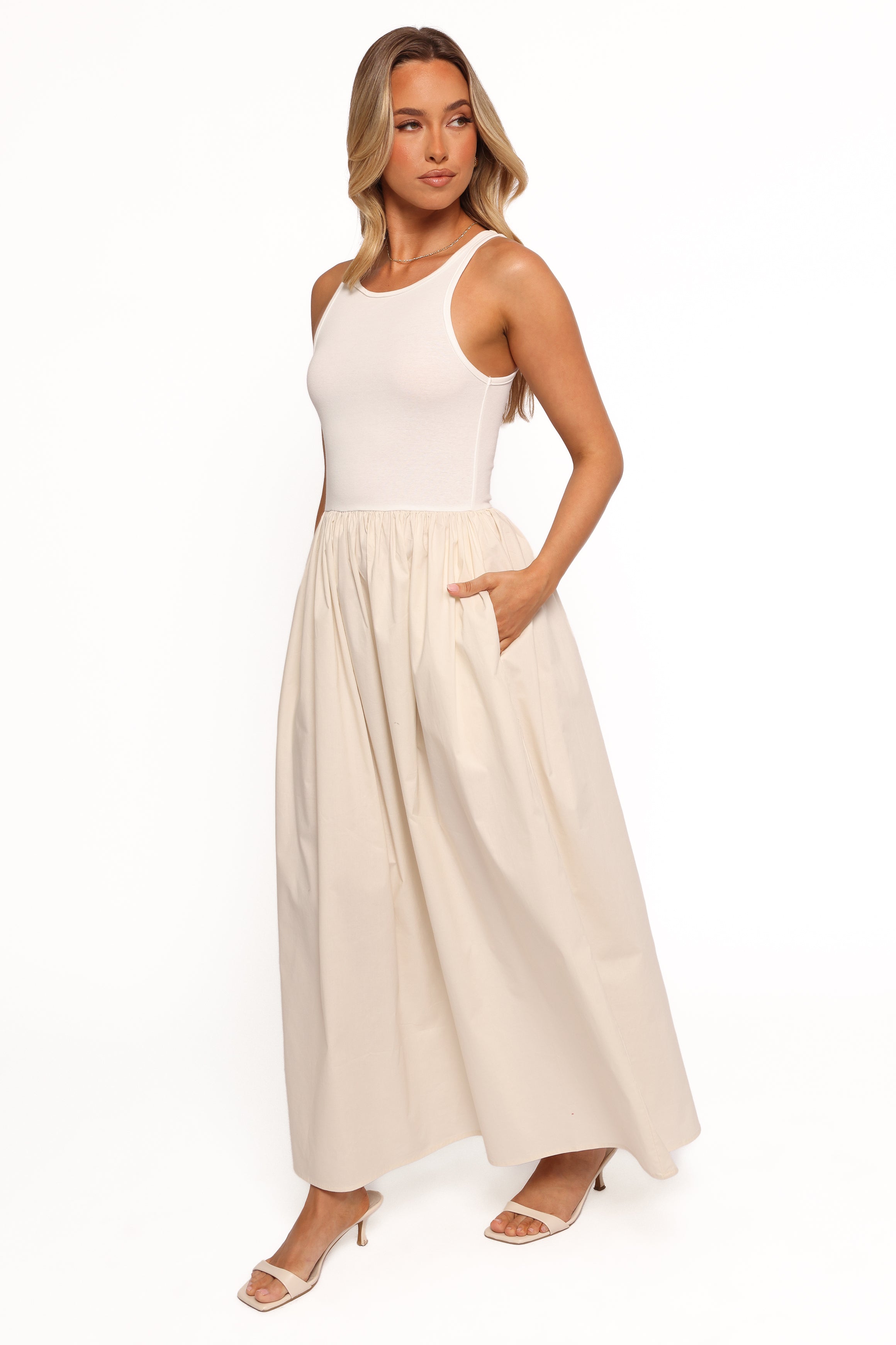 Franki Midi Dress for Women - Elegant White Cream Flowy Summer Dress | Perfect for Beach Vacations, Date Nights & Casual Outings